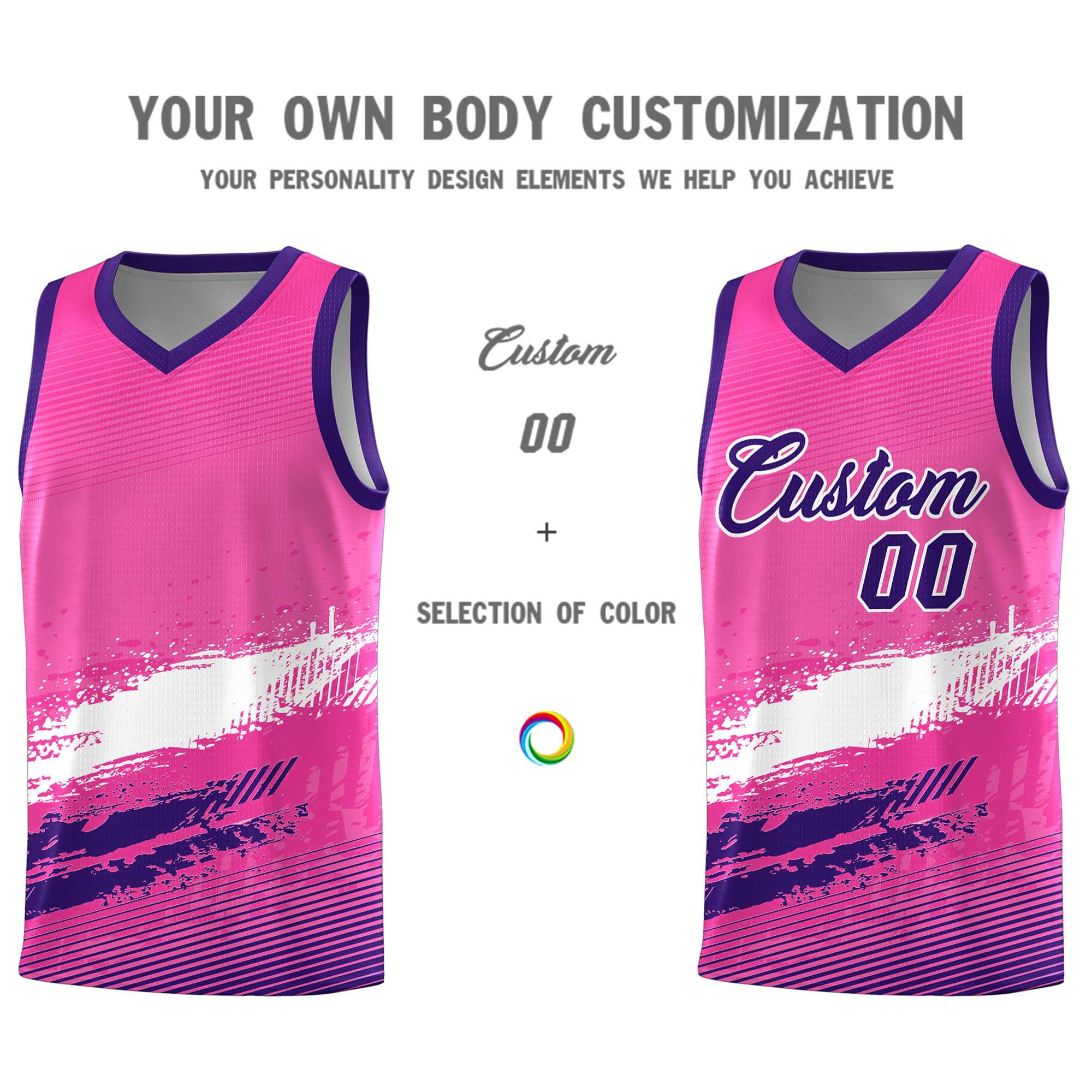 Custom Pink White and Purple Graffiti Pattern Sports Uniform Basketball Jersey