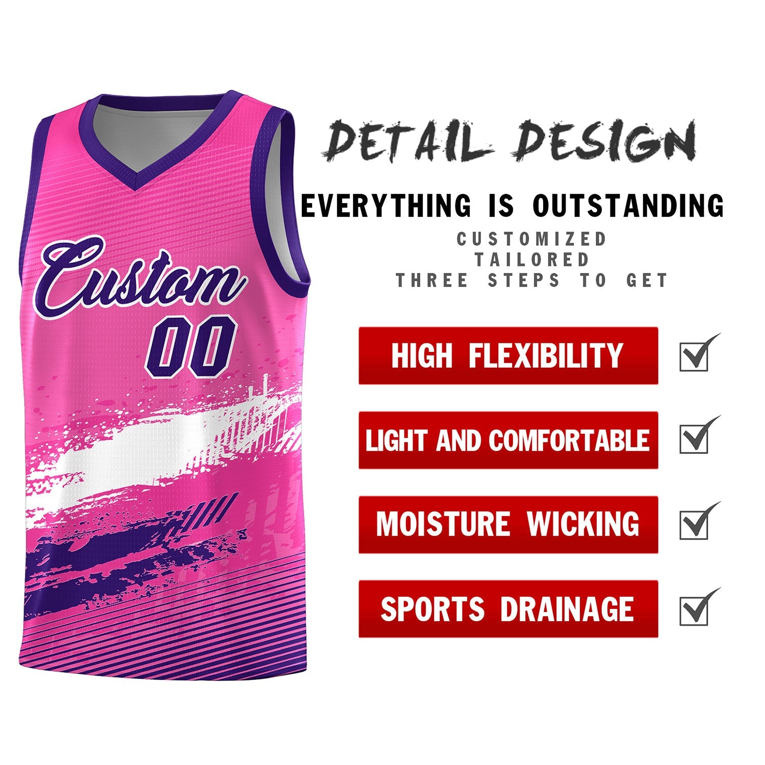 Custom Pink White and Purple Graffiti Pattern Sports Uniform Basketball Jersey