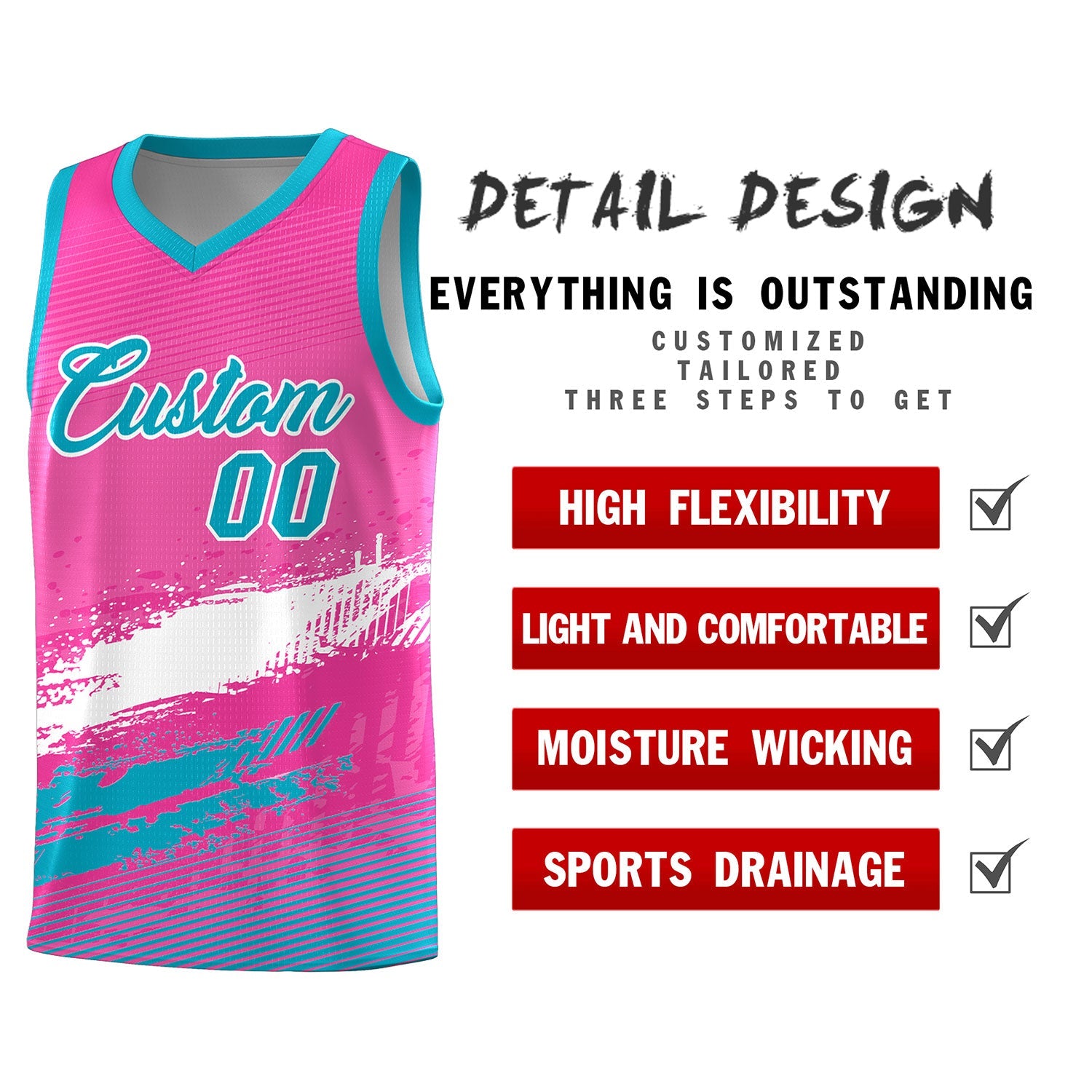 Custom Pink White and Sky Blue Graffiti Pattern Sports Uniform Basketball Jersey