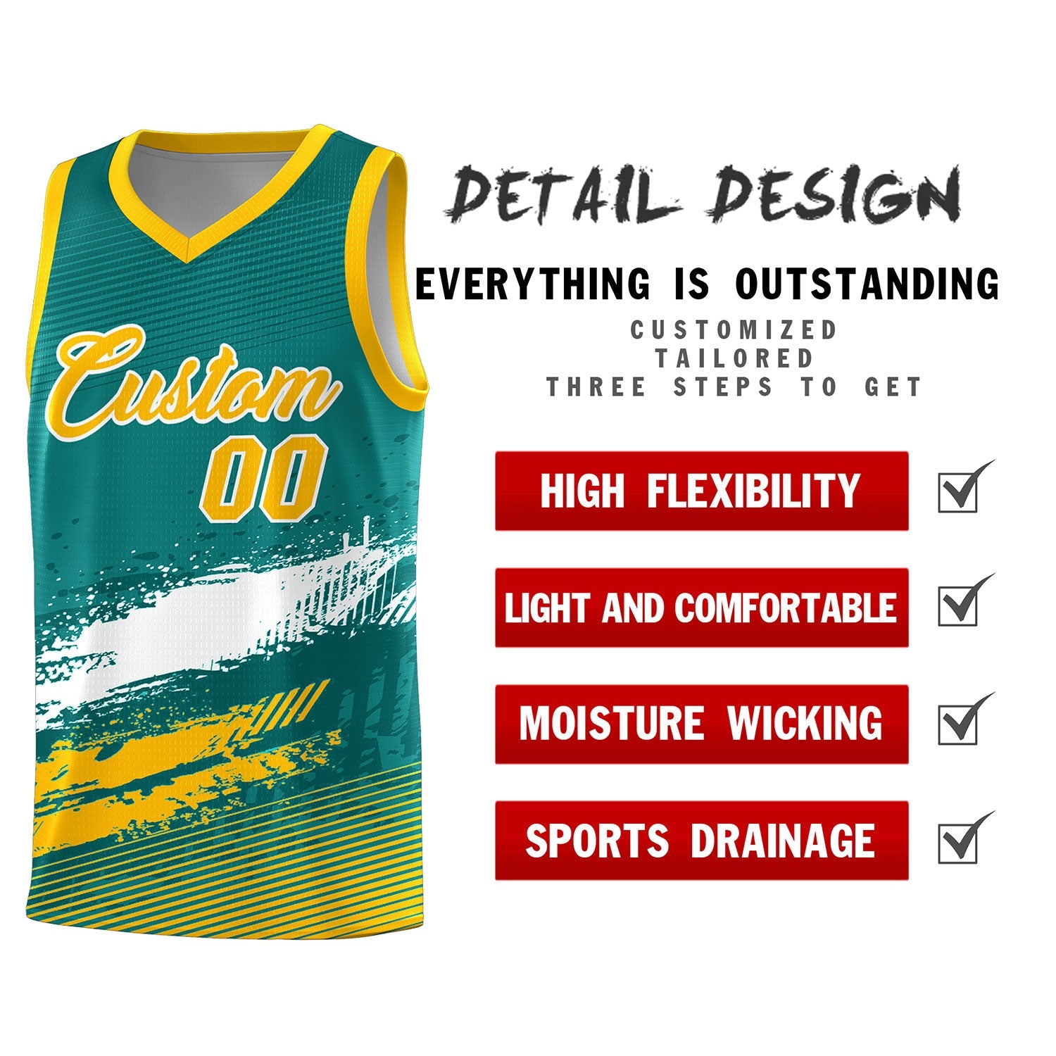 Custom Aqua White and Yellow Graffiti Pattern Sports Uniform Basketball Jersey