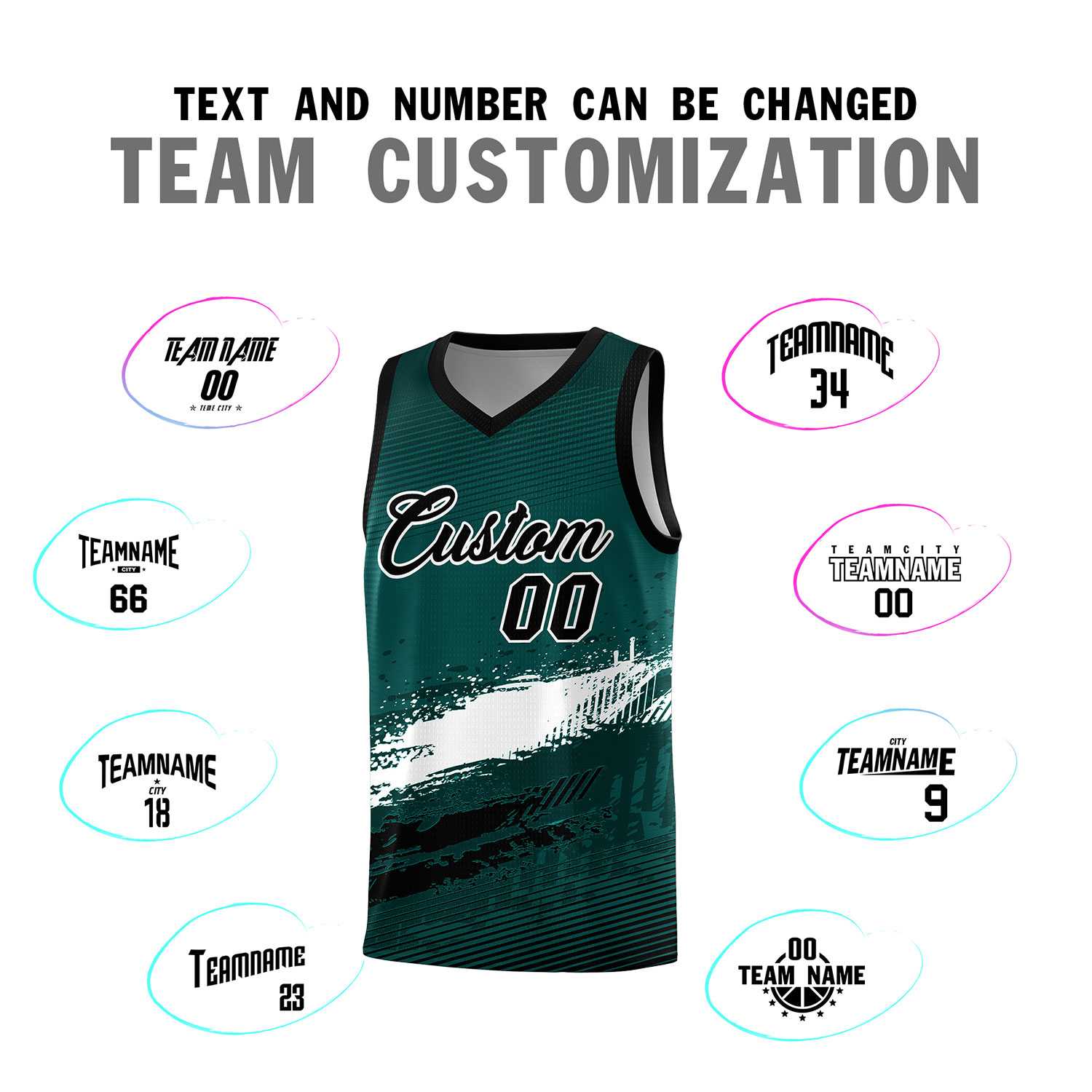 Custom Midnight Green White and Black Graffiti Pattern Sports Uniform Basketball Jersey