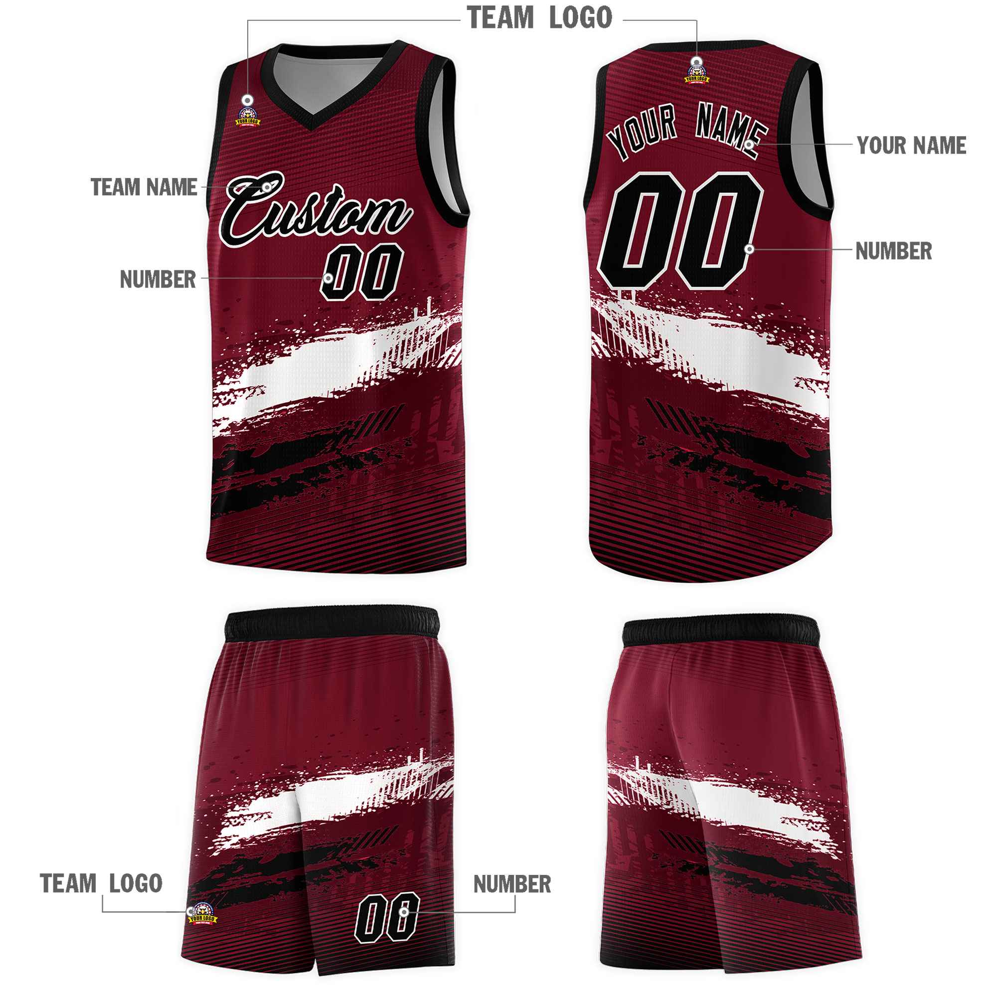 Custom Crimson White and Black Graffiti Pattern Sports Uniform Basketball Jersey