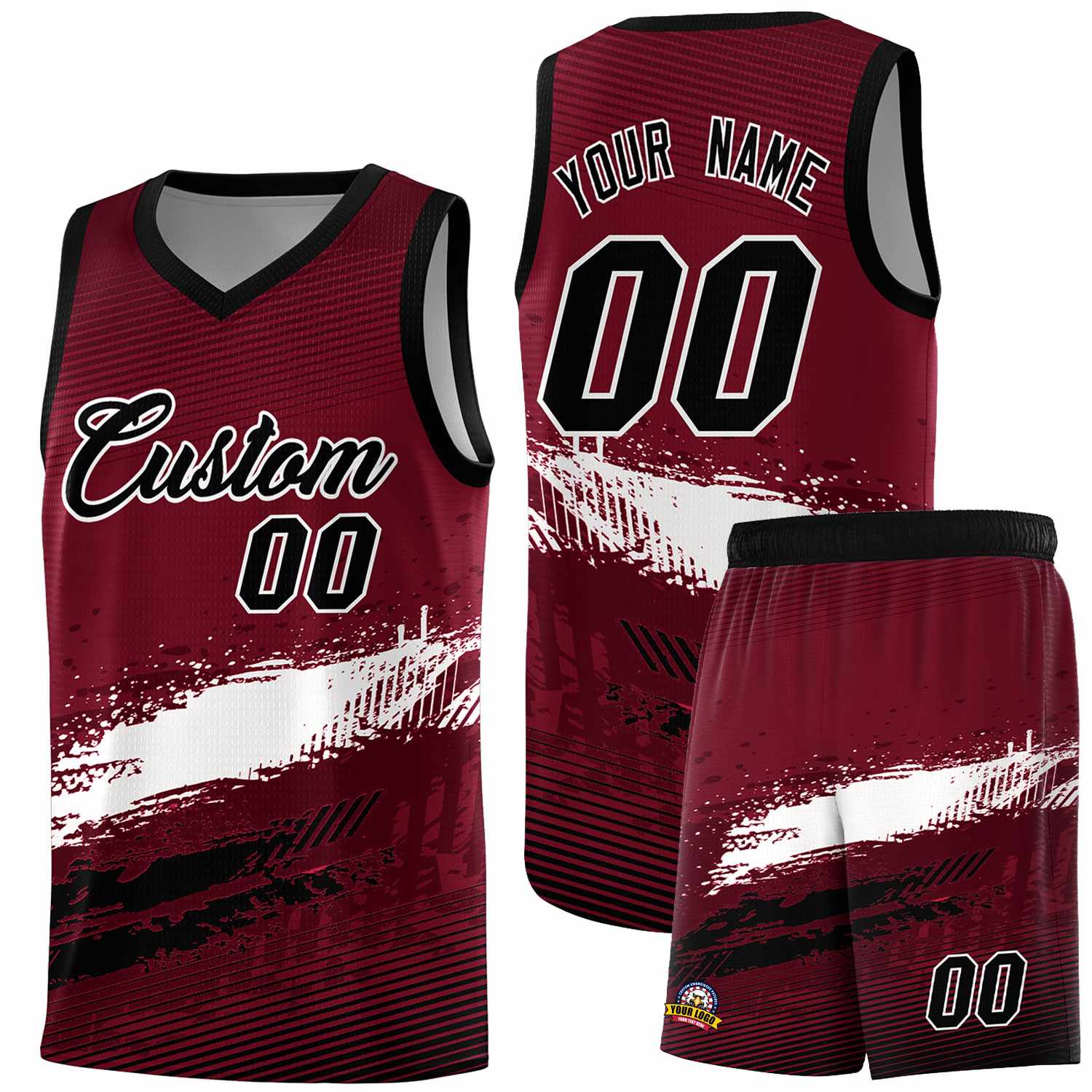 Custom Crimson White and Black Graffiti Pattern Sports Uniform Basketball Jersey