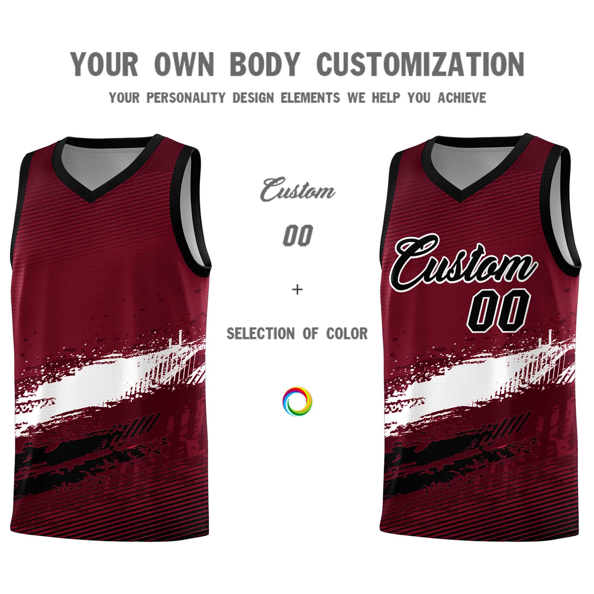 Custom Crimson White and Black Graffiti Pattern Sports Uniform Basketball Jersey