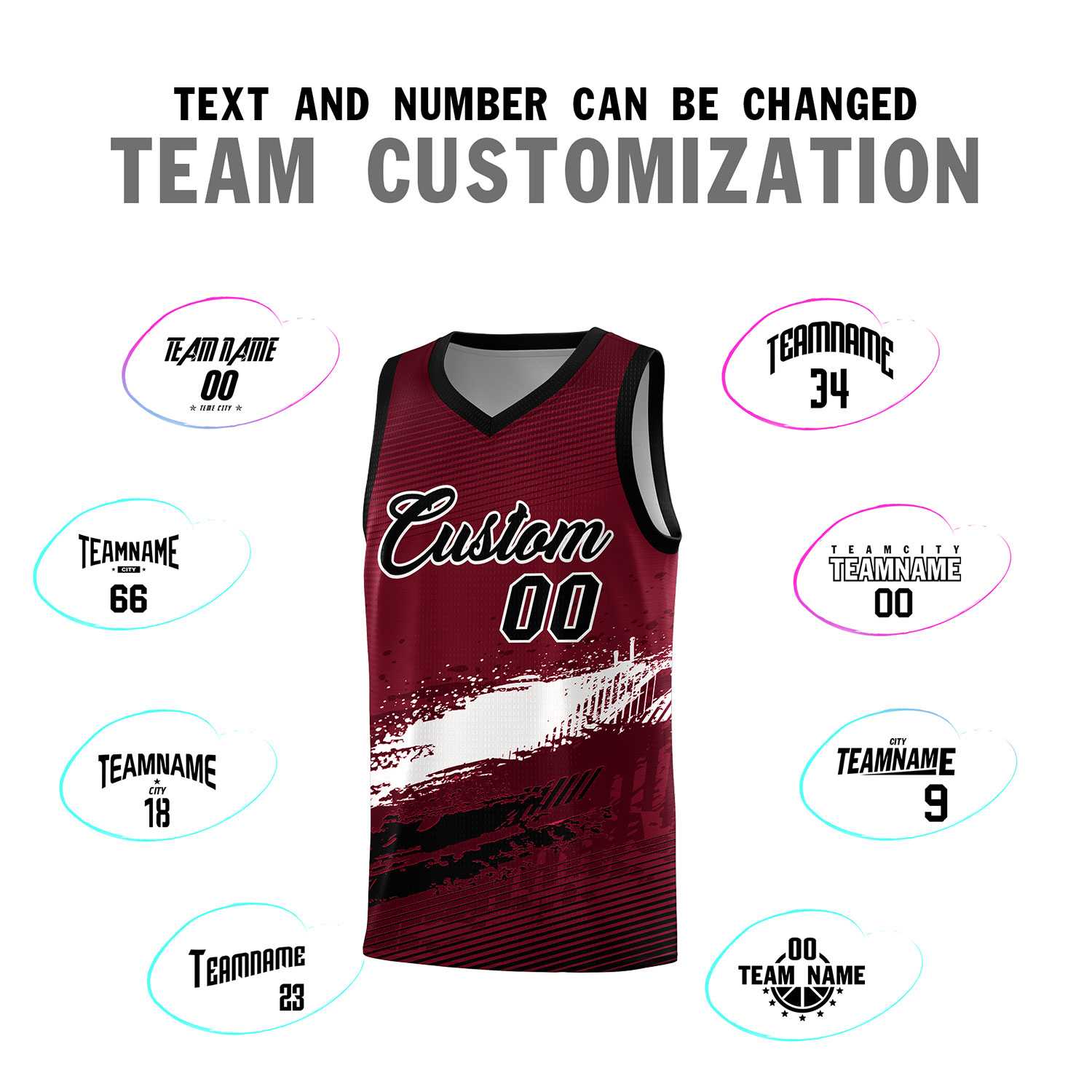 Custom Crimson White and Black Graffiti Pattern Sports Uniform Basketball Jersey