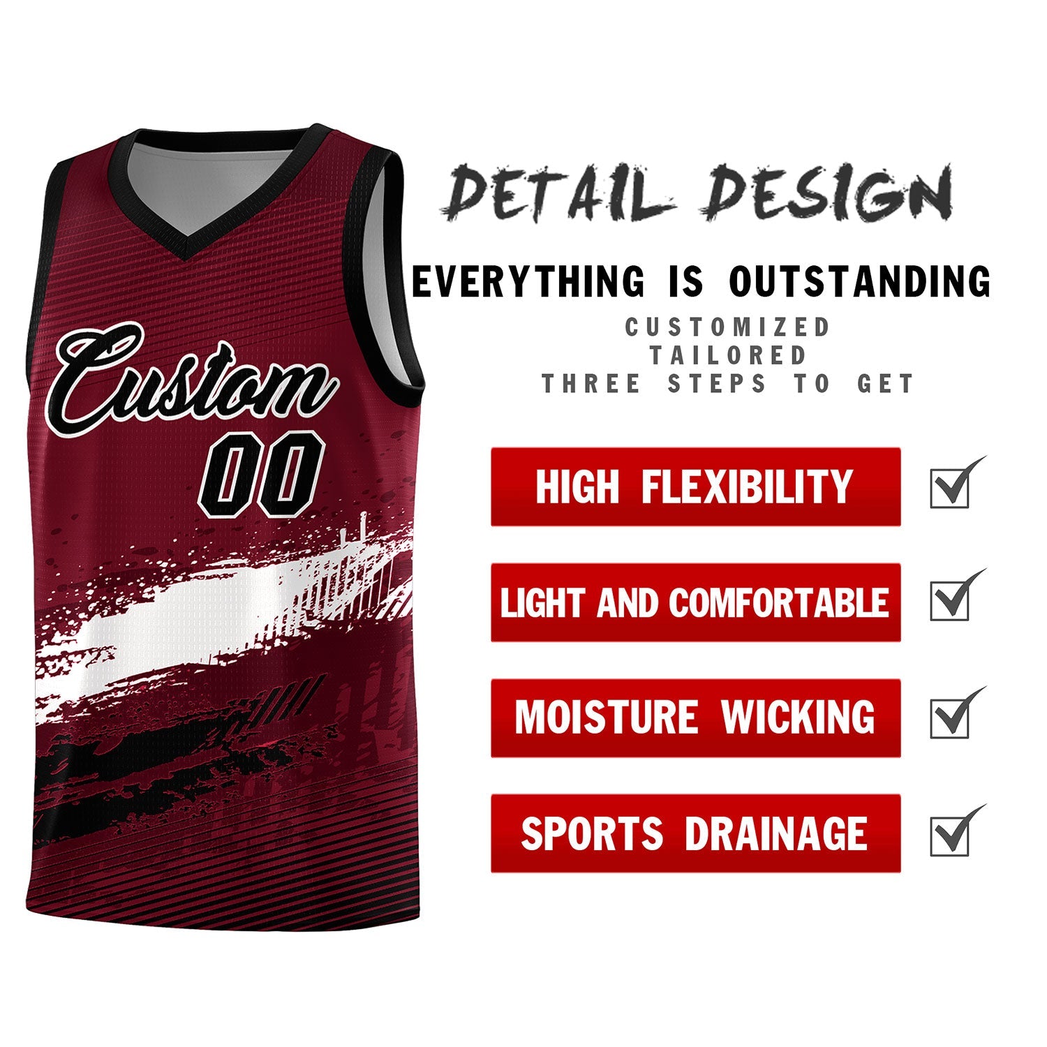 Custom Crimson White and Black Graffiti Pattern Sports Uniform Basketball Jersey