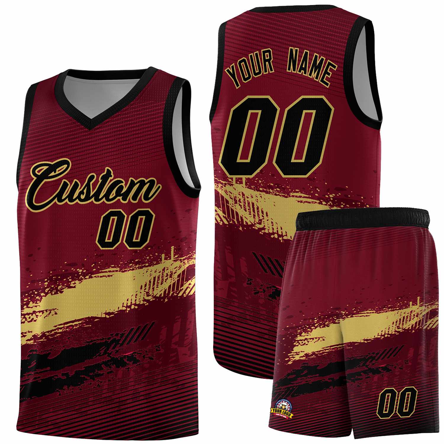 Custom Crimson Khaki and Black Graffiti Pattern Sports Uniform Basketball Jersey