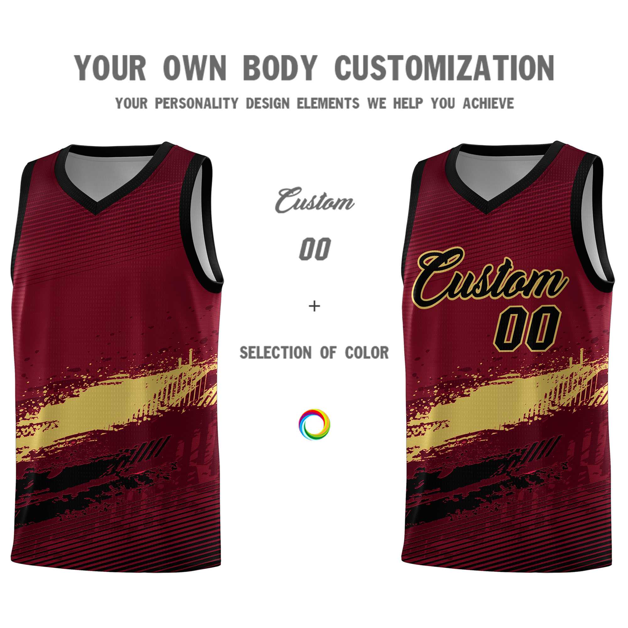 Custom Crimson Khaki and Black Graffiti Pattern Sports Uniform Basketball Jersey