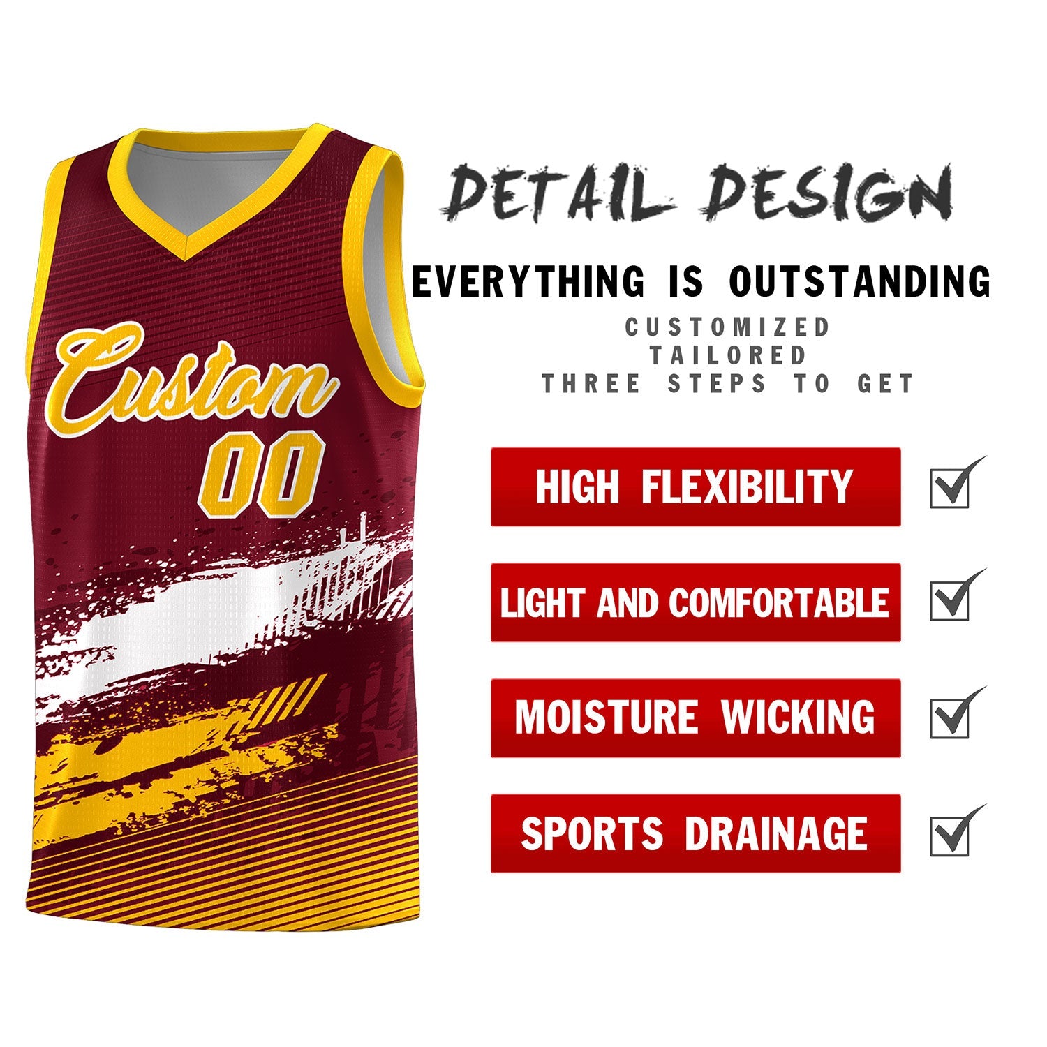 Custom Crimson White and Yellow Graffiti Pattern Sports Uniform Basketball Jersey