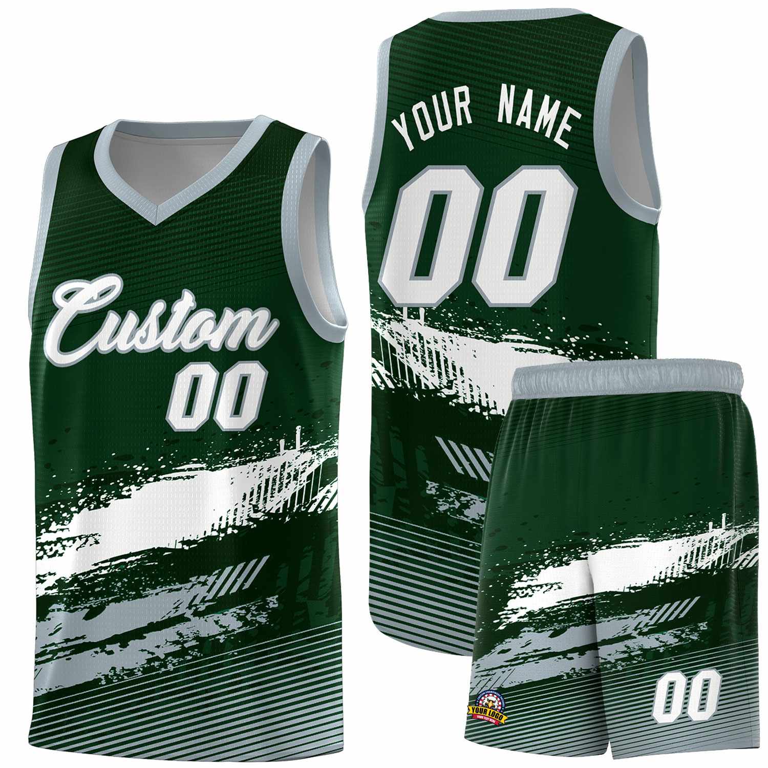 Custom Green White and Gray Graffiti Pattern Sports Uniform Basketball Jersey