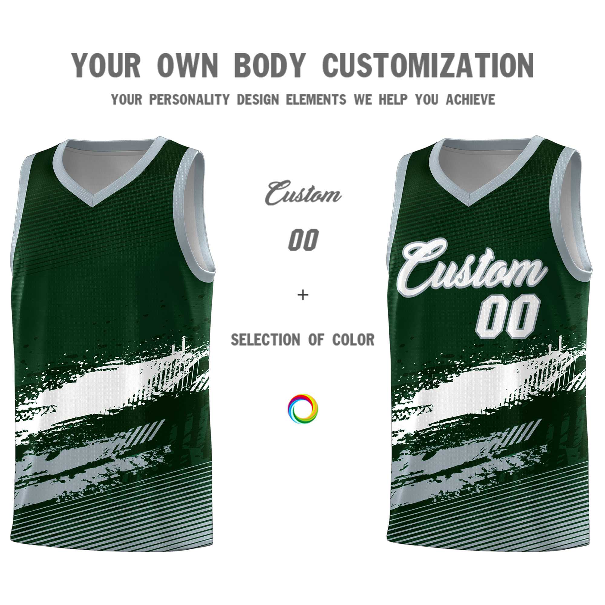 Custom Green White and Gray Graffiti Pattern Sports Uniform Basketball Jersey