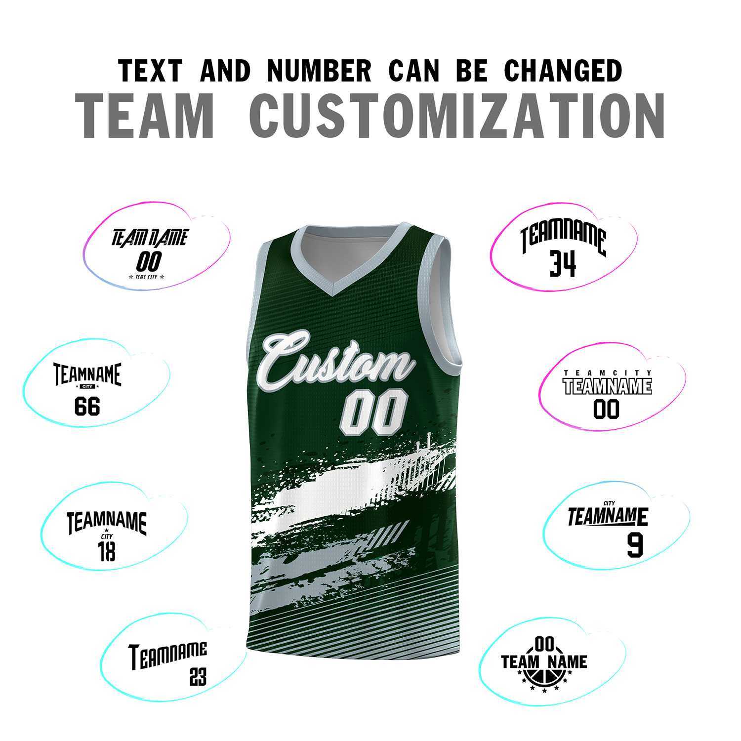 Custom Green White and Gray Graffiti Pattern Sports Uniform Basketball Jersey