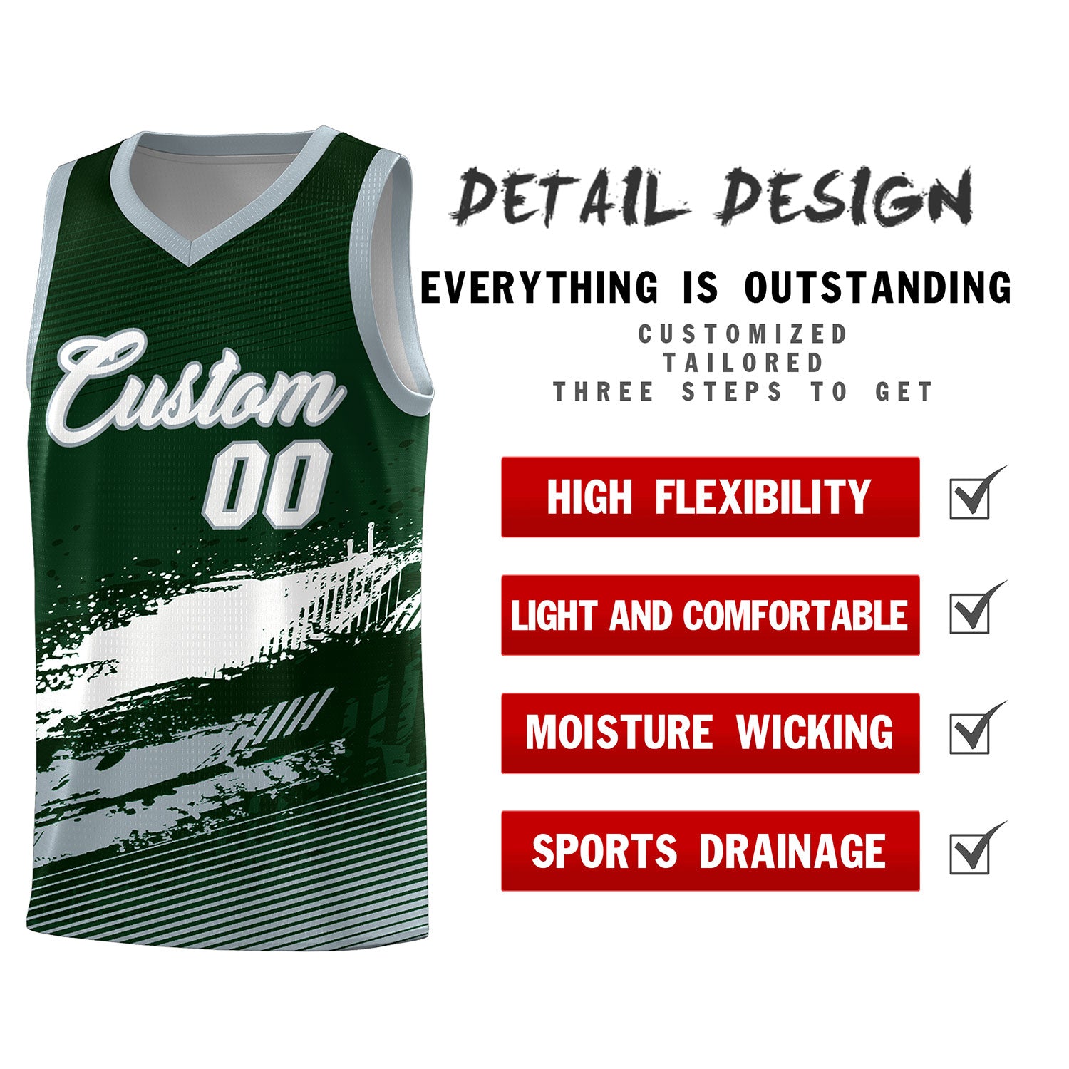 Custom Green White and Gray Graffiti Pattern Sports Uniform Basketball Jersey