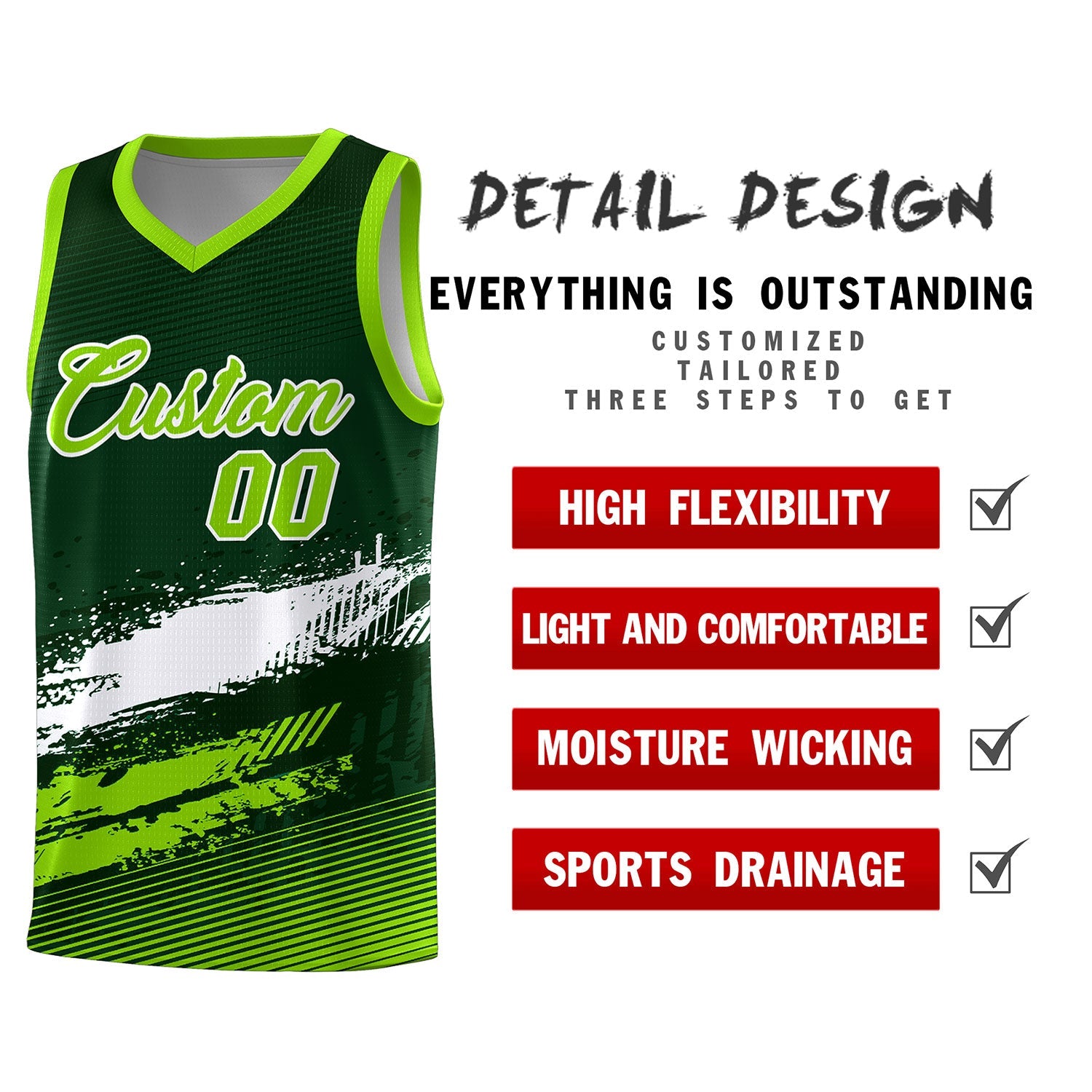 Custom Green White and Neon Green Graffiti Pattern Sports Uniform Basketball Jersey