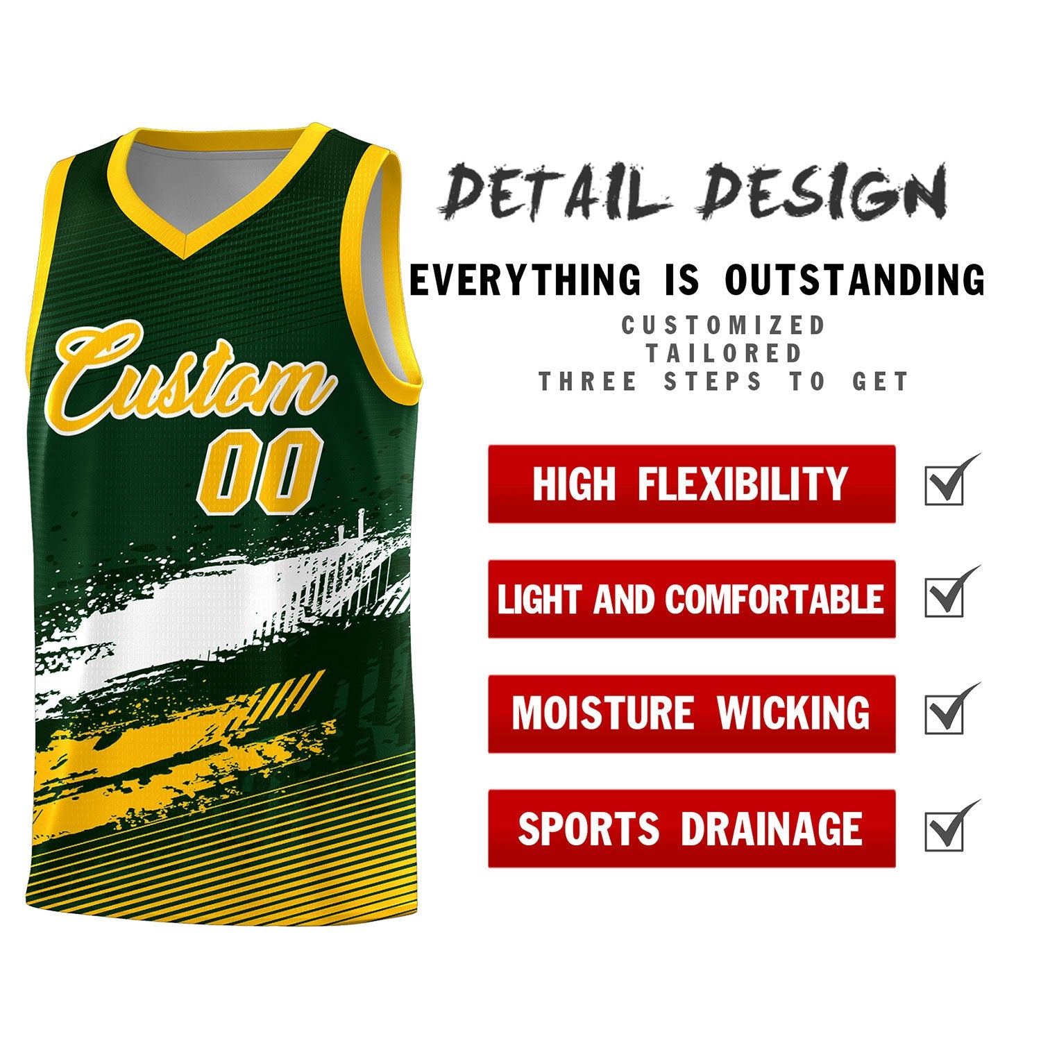 Custom Green White and Yellow Graffiti Pattern Sports Uniform Basketball Jersey