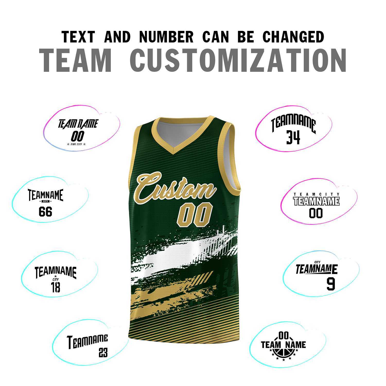 Custom Green White and Khaki Graffiti Pattern Sports Uniform Basketball Jersey