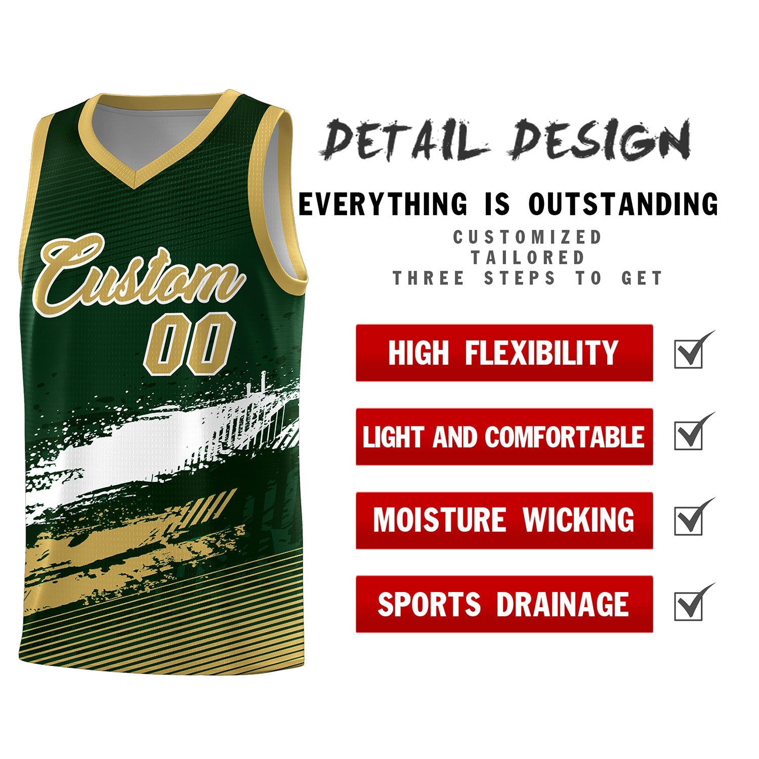 Custom Green White and Khaki Graffiti Pattern Sports Uniform Basketball Jersey