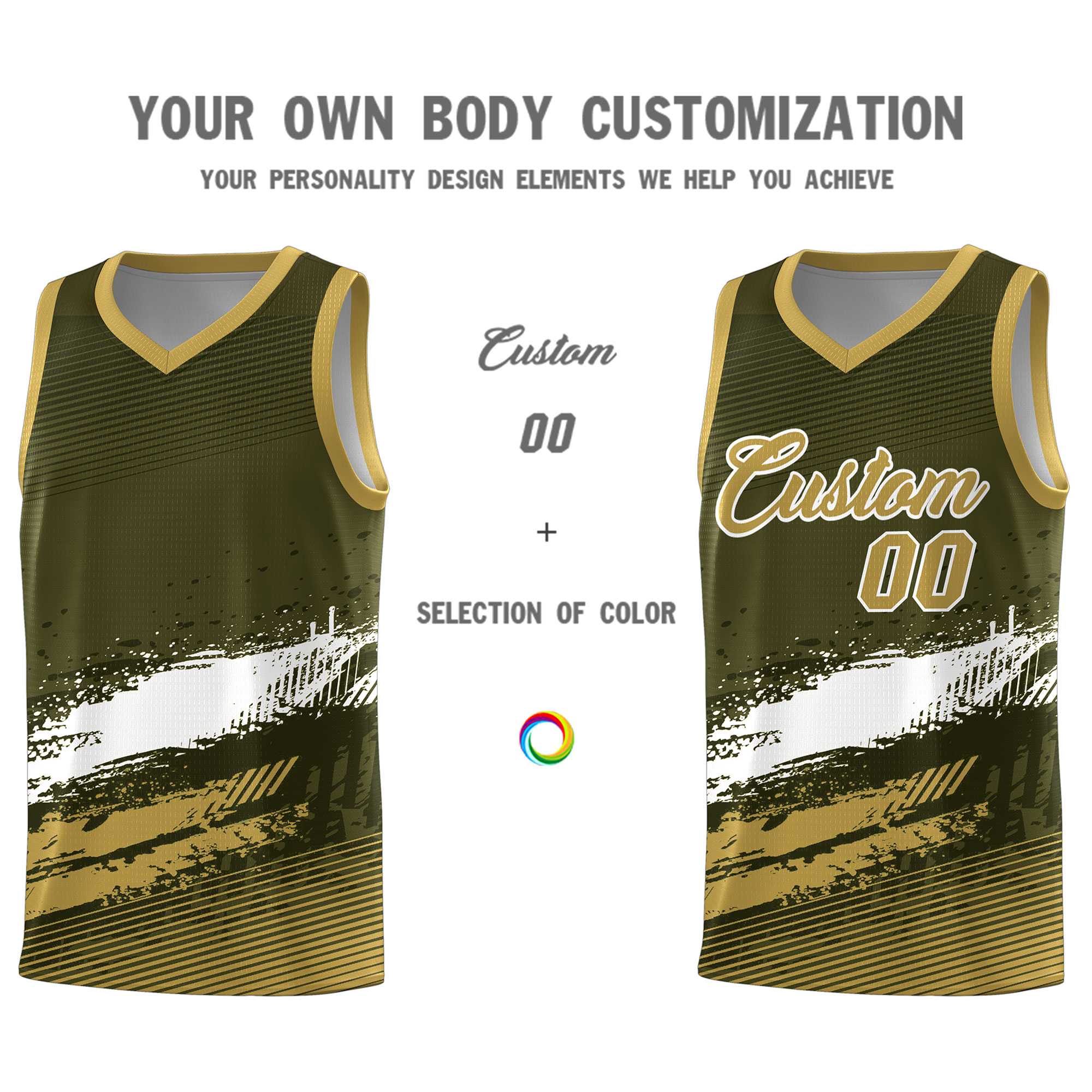 Custom Olive White and Khaki Graffiti Pattern Sports Uniform Basketball Jersey