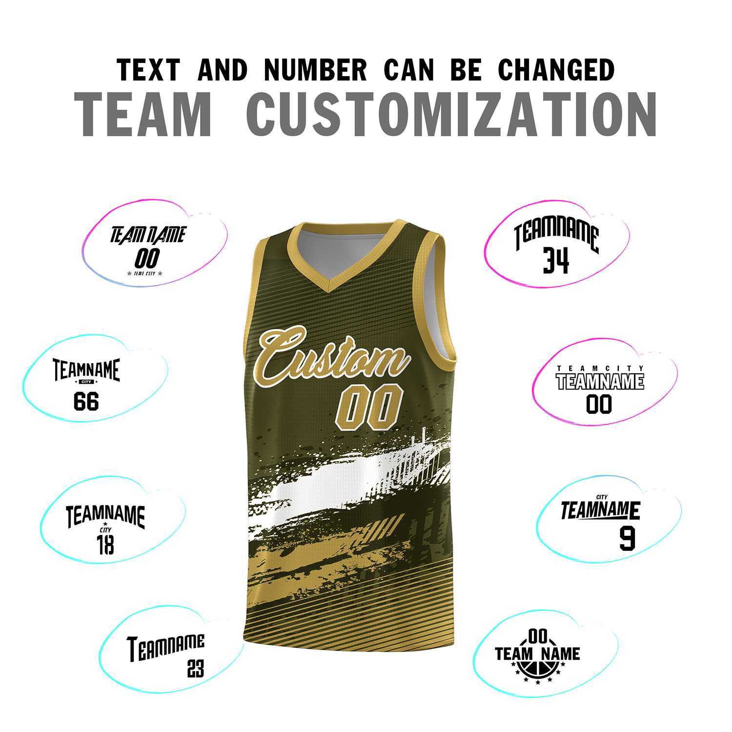 Custom Olive White and Khaki Graffiti Pattern Sports Uniform Basketball Jersey