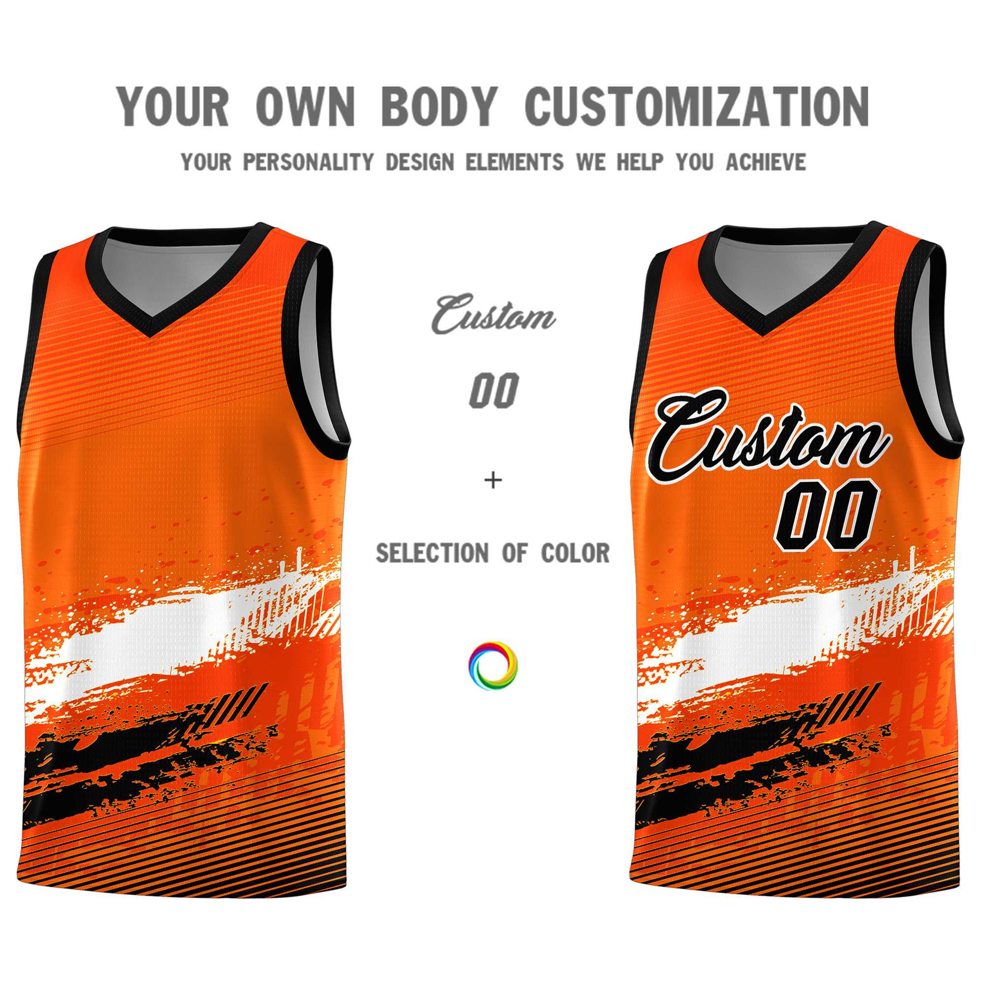 Custom Orange White and Black Graffiti Pattern Sports Uniform Basketball Jersey