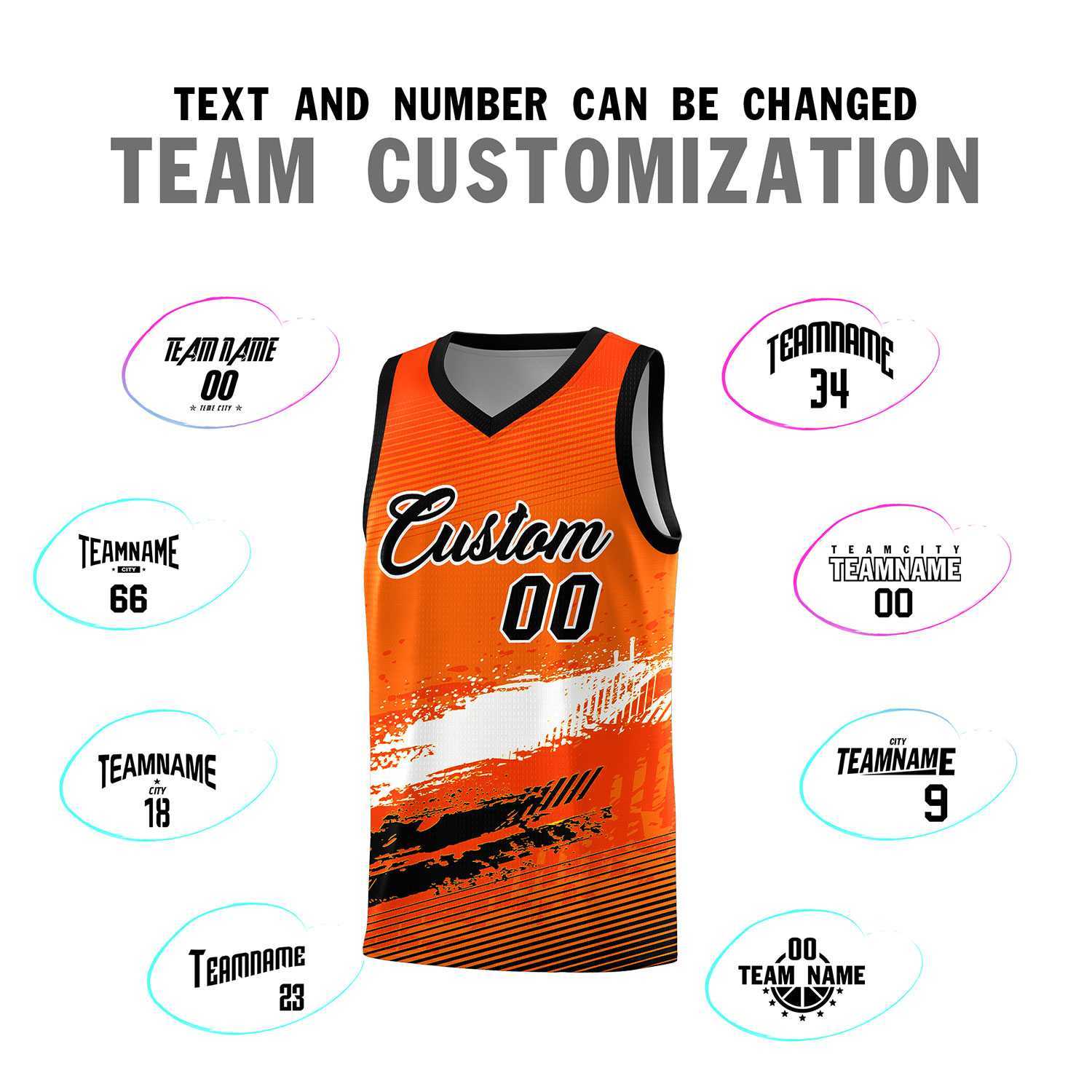 Custom Orange White and Black Graffiti Pattern Sports Uniform Basketball Jersey