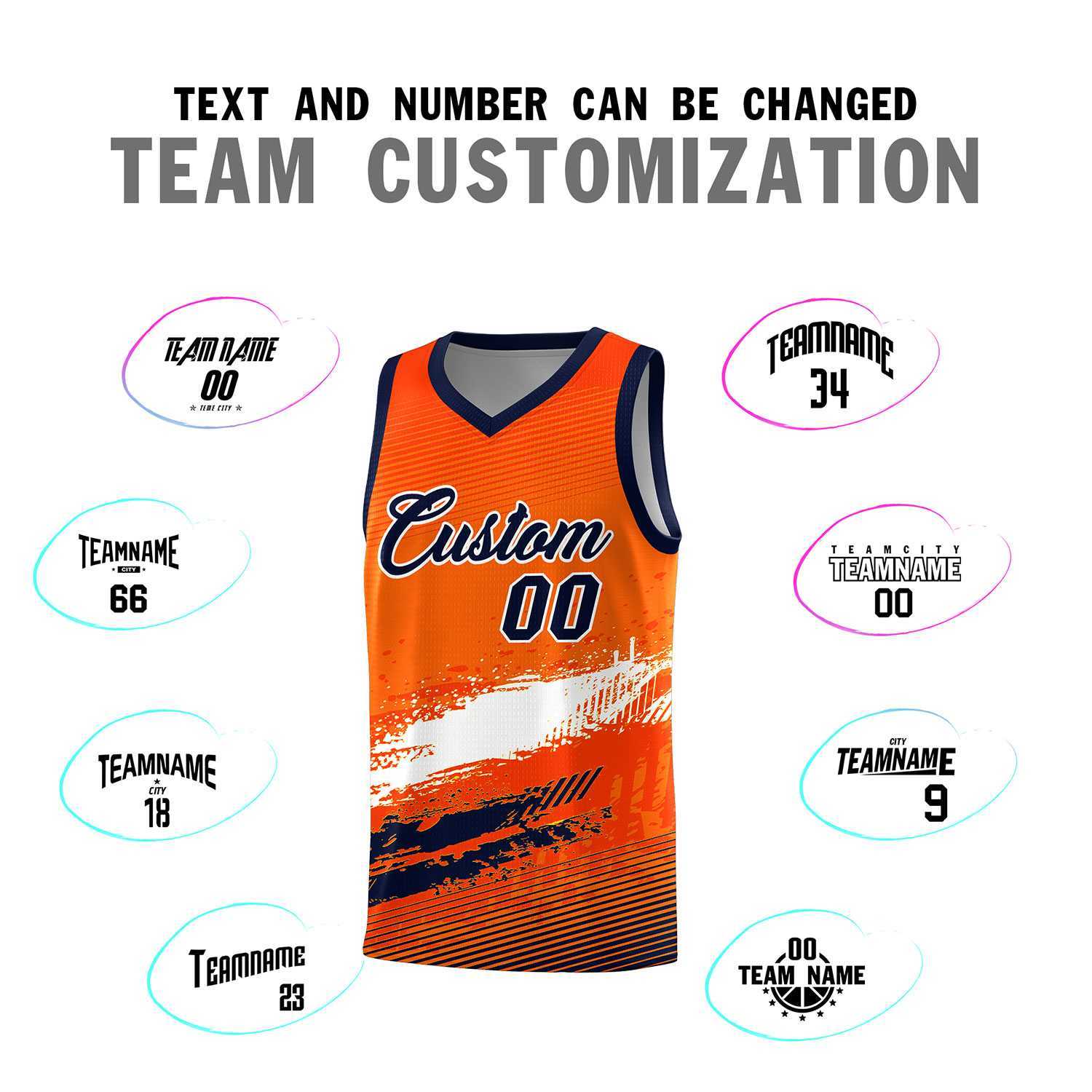 Custom Orange White and Navy Graffiti Pattern Sports Uniform Basketball Jersey