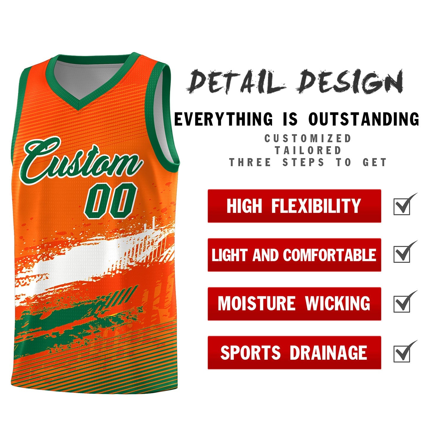 Custom Orange White and Kelly Green Graffiti Pattern Sports Uniform Basketball Jersey