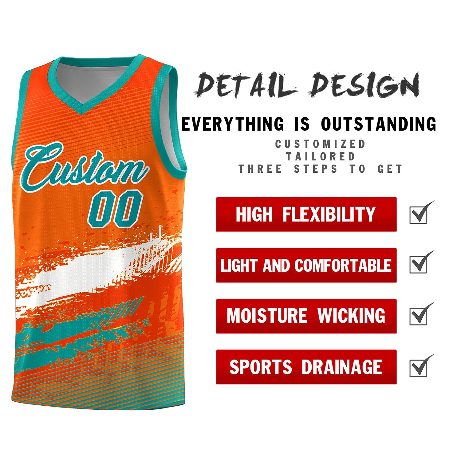 Custom Orange White and Aqua Graffiti Pattern Sports Uniform Basketball Jersey