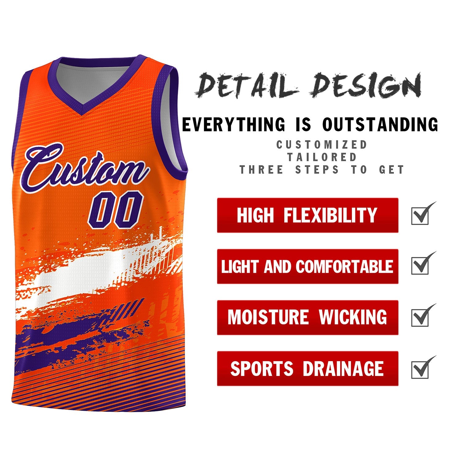 Custom Orange White and Purple Graffiti Pattern Sports Uniform Basketball Jersey