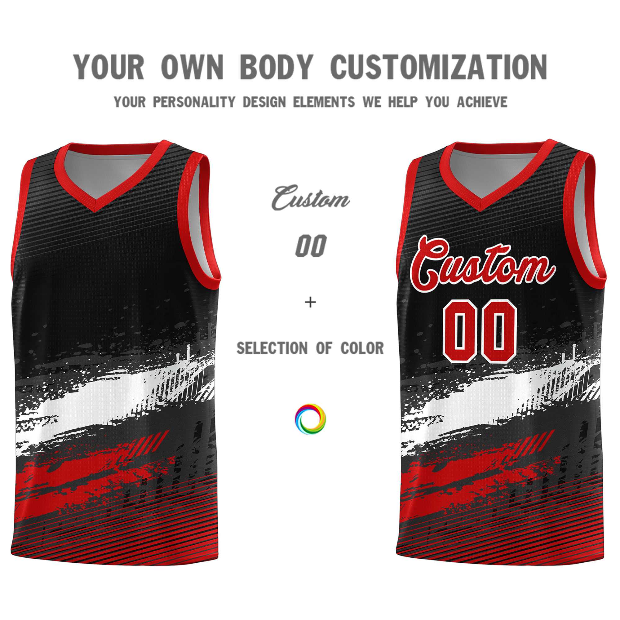 Custom Black White and Red Graffiti Pattern Sports Uniform Basketball Jersey