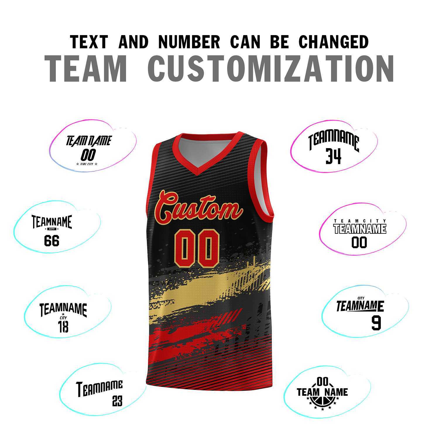 Custom Black Khaki and Red Graffiti Pattern Sports Uniform Basketball Jersey