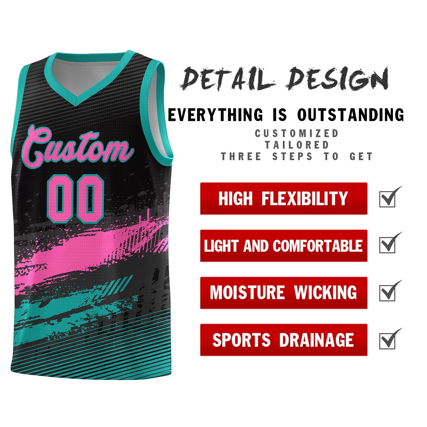 Custom Black Pink and Aqua Graffiti Pattern Sports Uniform Basketball Jersey