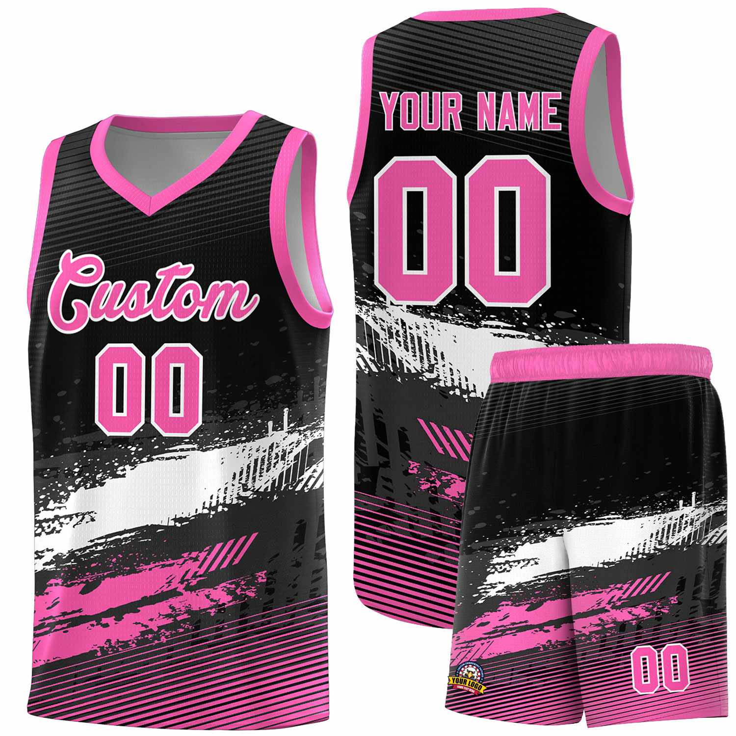 Custom Black White and Pink Graffiti Pattern Sports Uniform Basketball Jersey