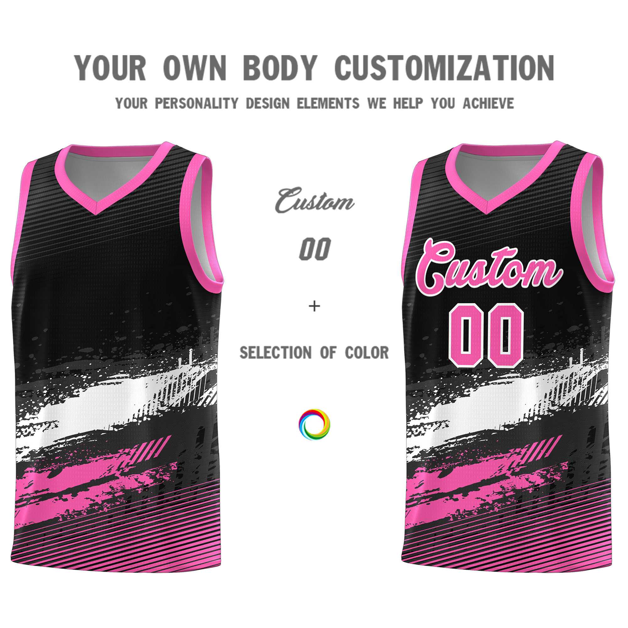 Custom Black White and Pink Graffiti Pattern Sports Uniform Basketball Jersey