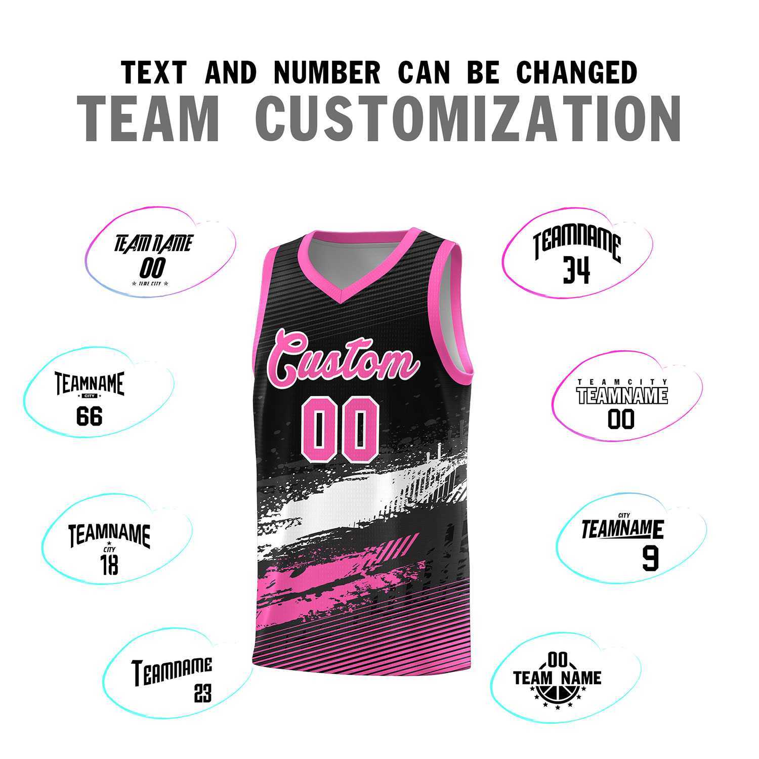 Custom Black White and Pink Graffiti Pattern Sports Uniform Basketball Jersey