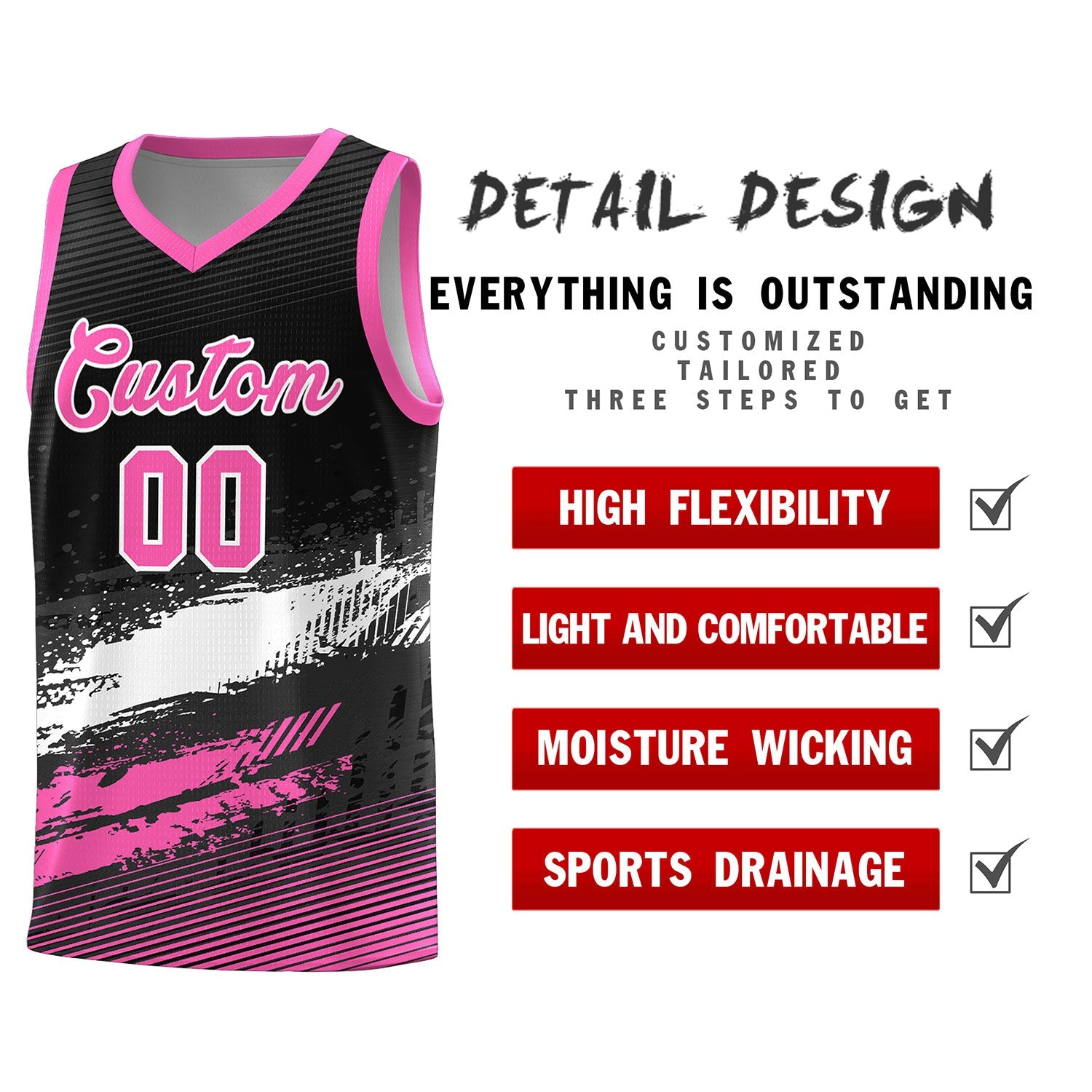 Custom Black White and Pink Graffiti Pattern Sports Uniform Basketball Jersey