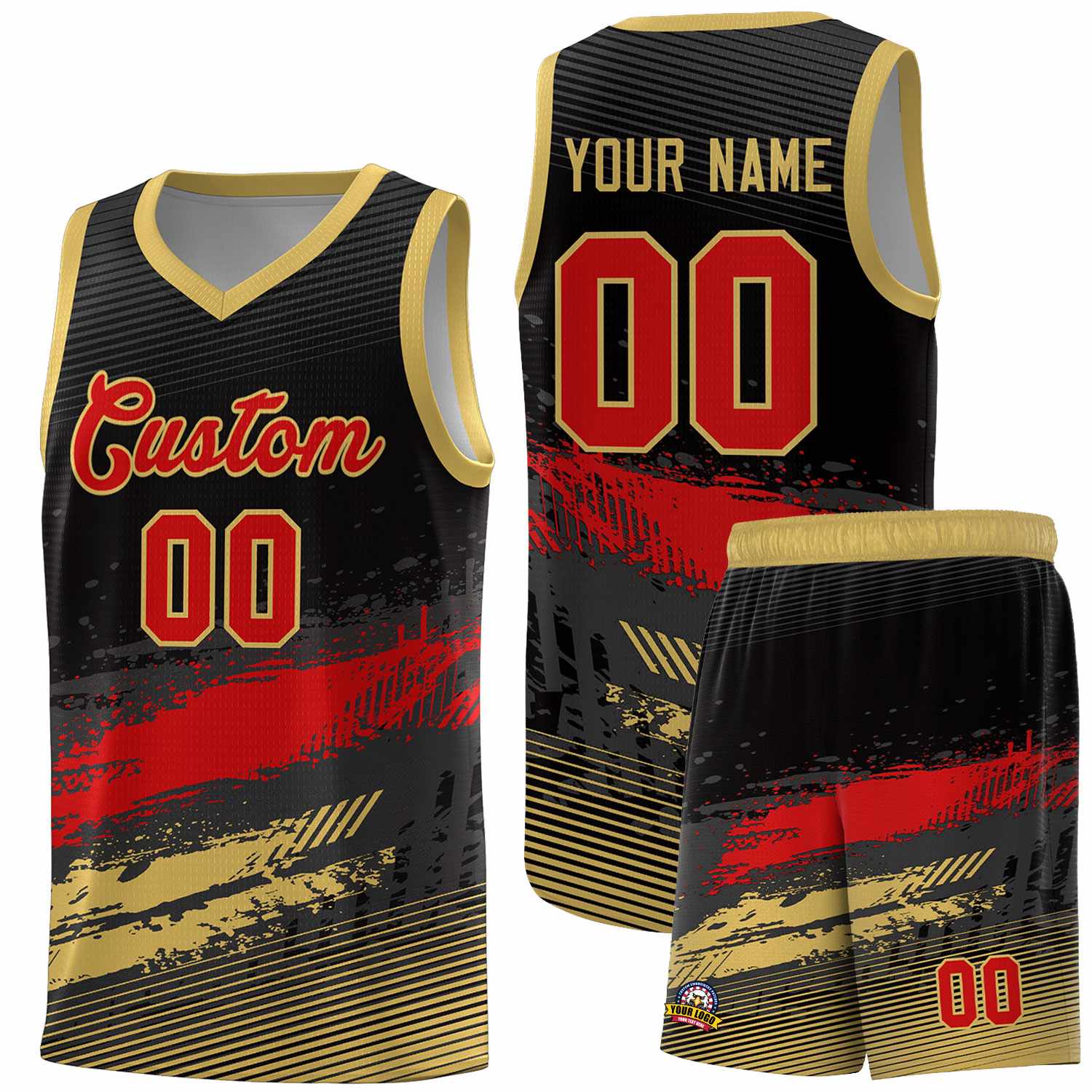 Custom Black Red and Khaki Graffiti Pattern Sports Uniform Basketball Jersey