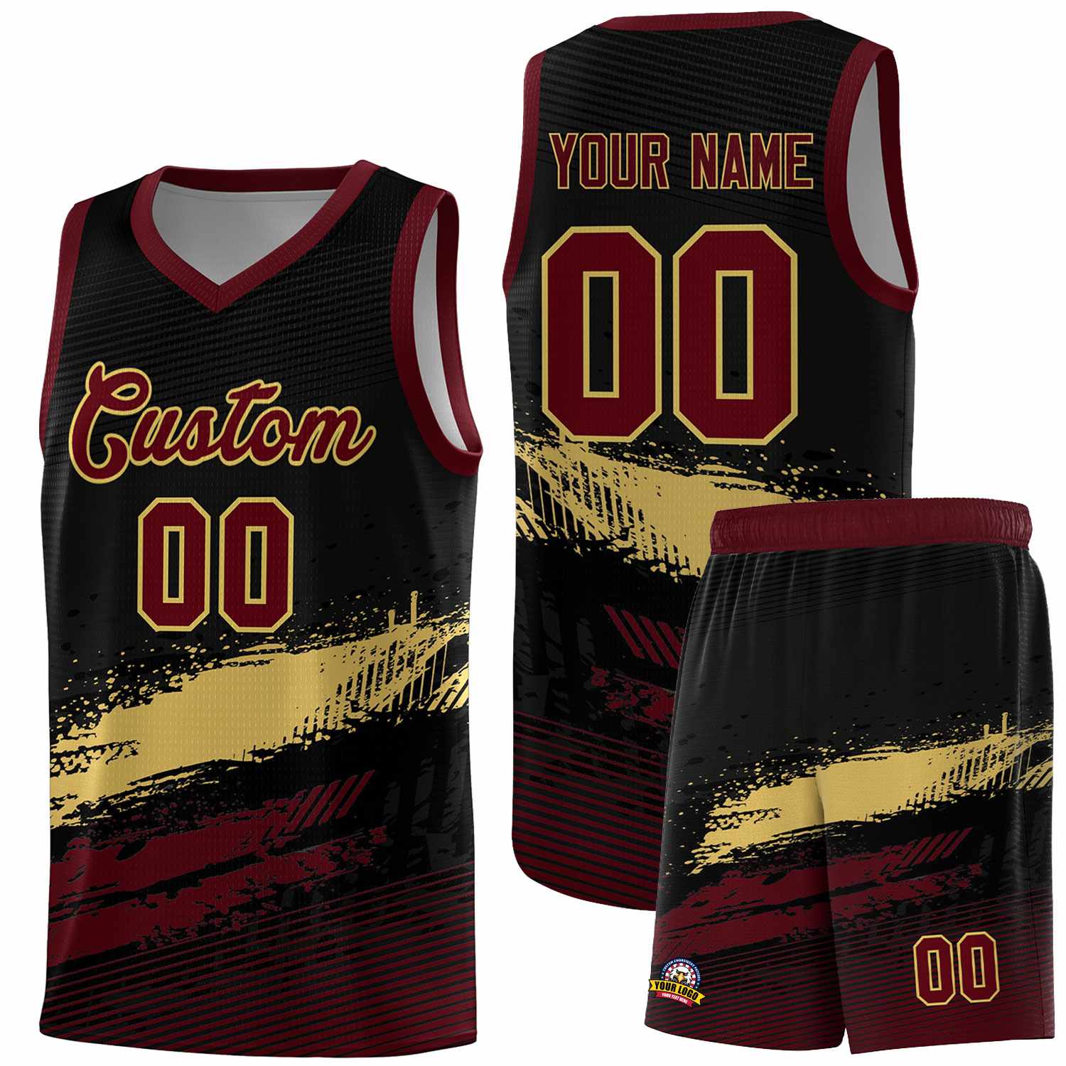 Custom Black Khaki and Red Graffiti Pattern Sports Uniform Basketball Jersey