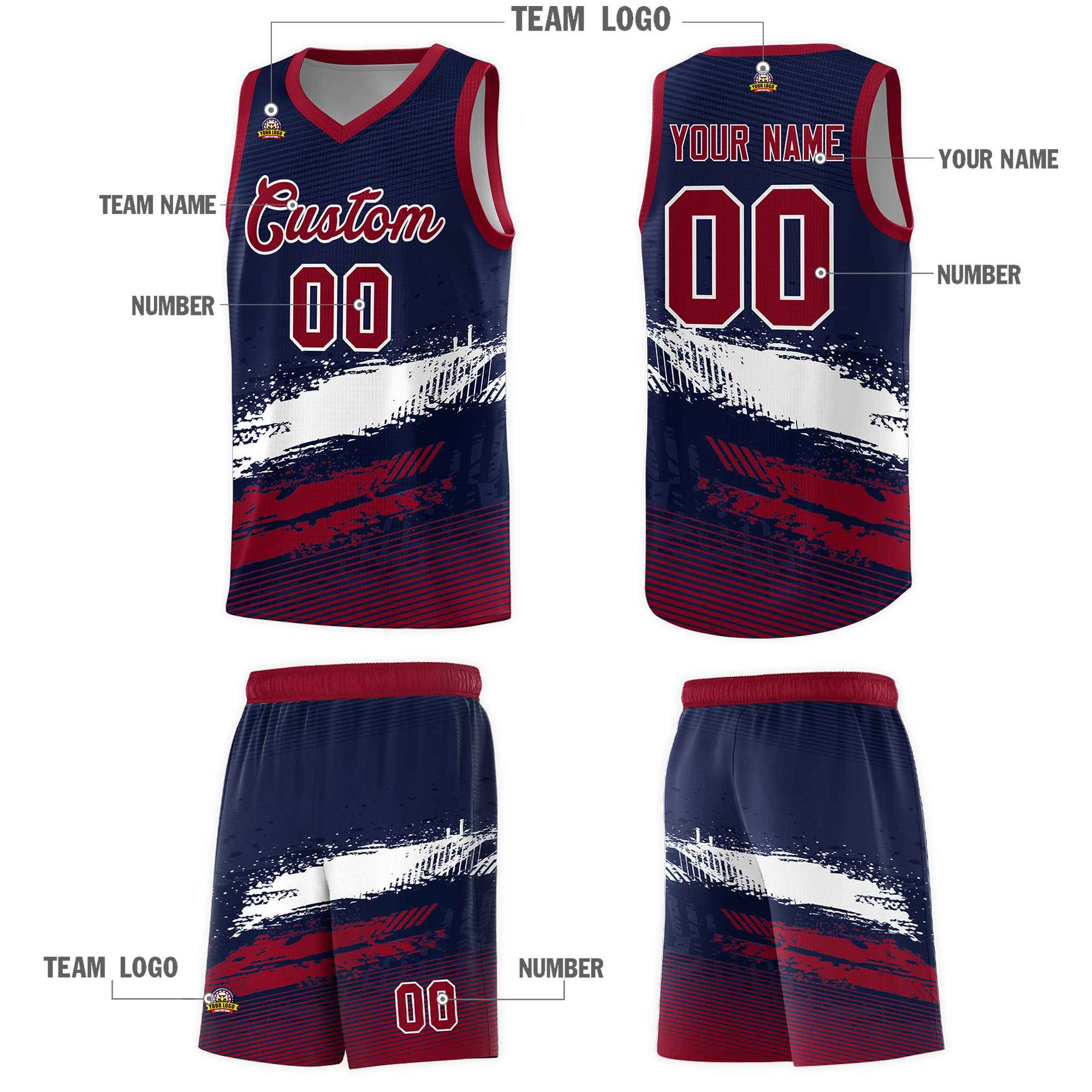 Custom Navy White and Crimson Graffiti Pattern Sports Uniform Basketball Jersey