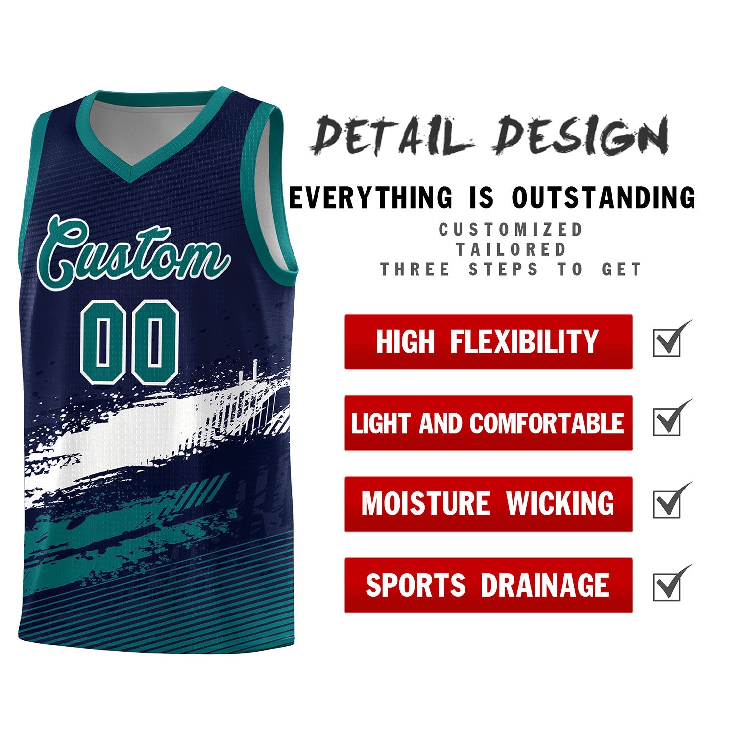 Custom Navy White and Aqua Graffiti Pattern Sports Uniform Basketball Jersey