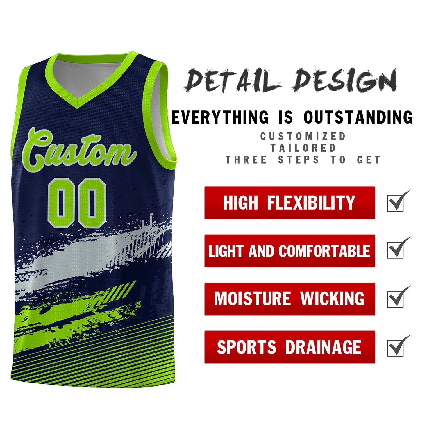 Custom Navy Gray and Neon Green Graffiti Pattern Sports Uniform Basketball Jersey