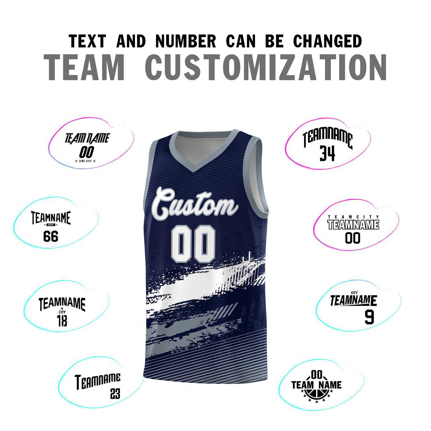 Custom Navy White and Gray Graffiti Pattern Sports Uniform Basketball Jersey