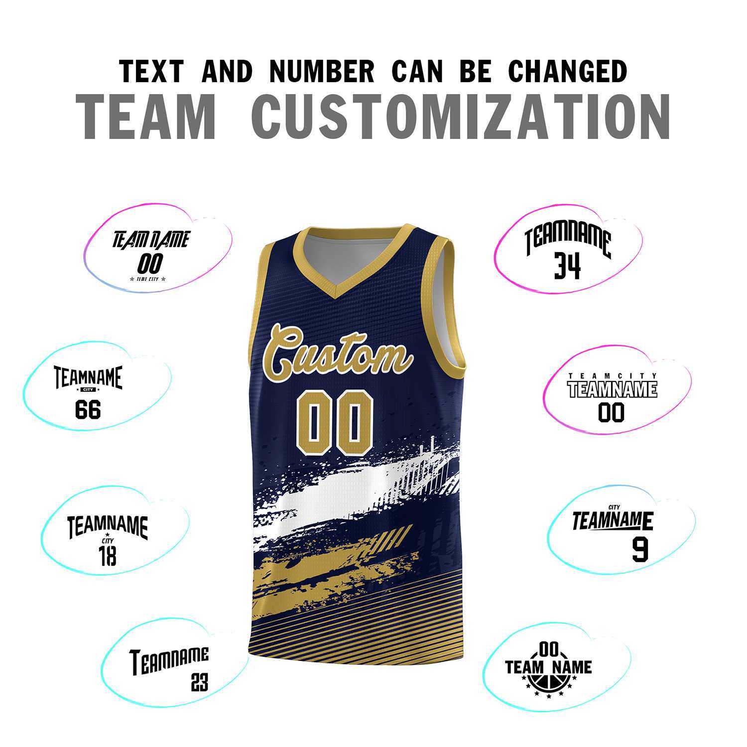 Custom Navy White and Old Gold Graffiti Pattern Sports Uniform Basketball Jersey