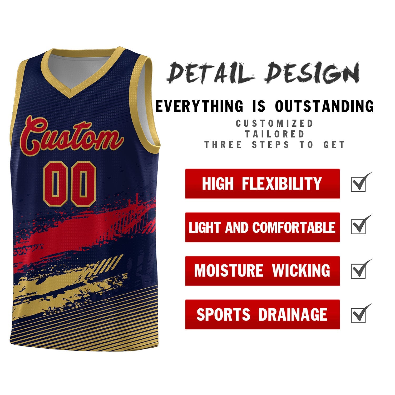 Custom Navy Red and Old Gold Graffiti Pattern Sports Uniform Basketball Jersey