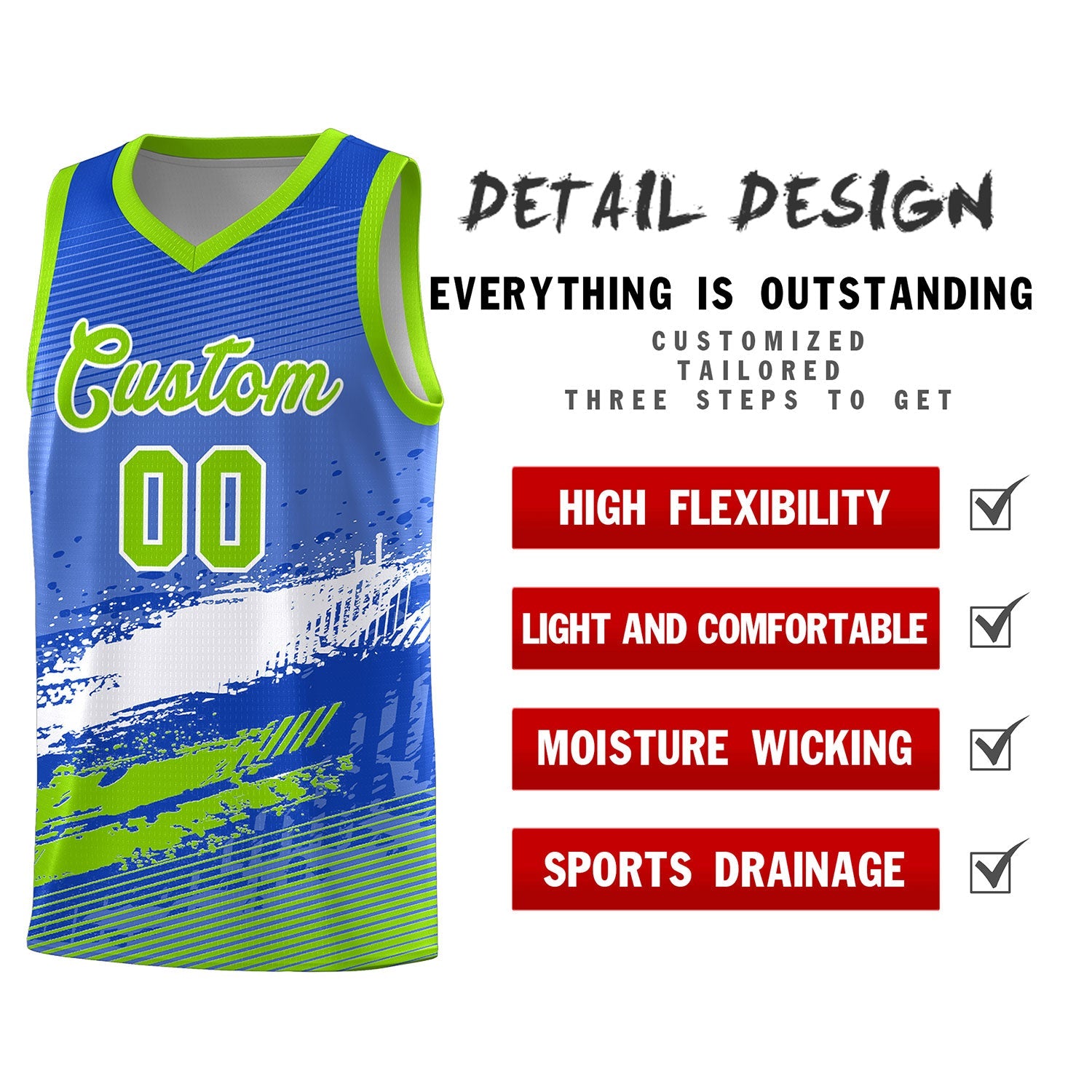 Custom Royal White and Neon Green Graffiti Pattern Sports Uniform Basketball Jersey