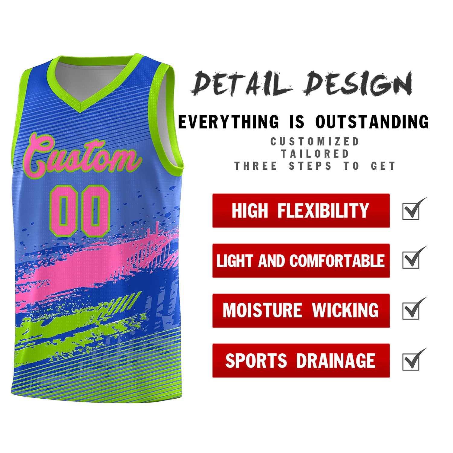 Custom Royal Pink and Neon Green Graffiti Pattern Sports Uniform Basketball Jersey