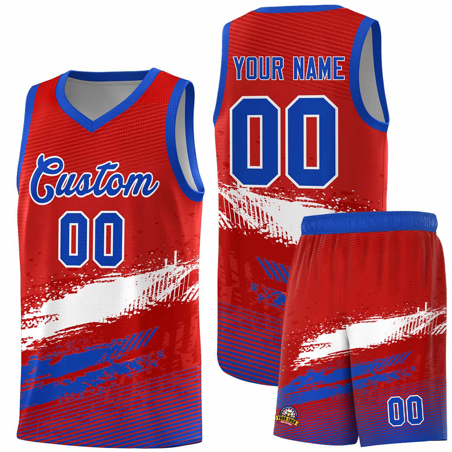 Custom Red White and Royal Graffiti Pattern Sports Uniform Basketball Jersey