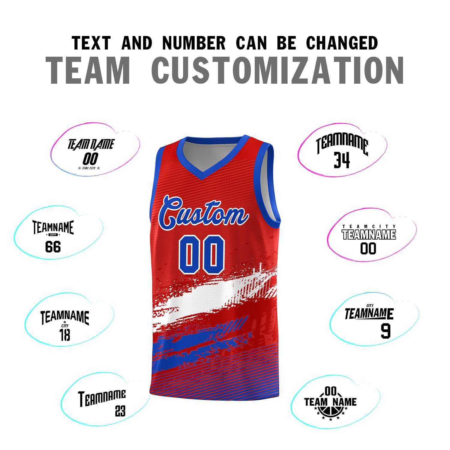 Custom Red White and Royal Graffiti Pattern Sports Uniform Basketball Jersey