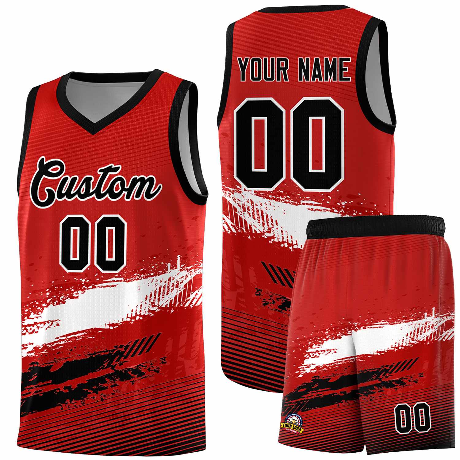 Custom Red White and Black Graffiti Pattern Sports Uniform Basketball Jersey