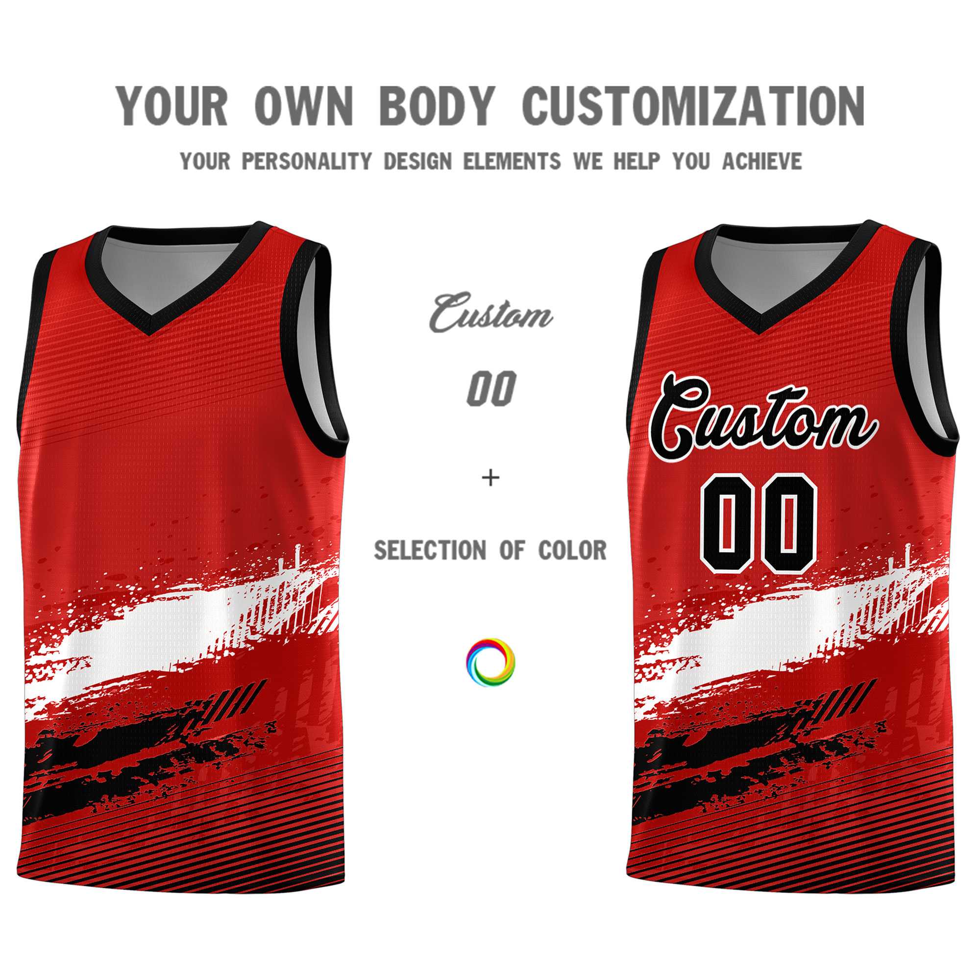 Custom Red White and Black Graffiti Pattern Sports Uniform Basketball Jersey